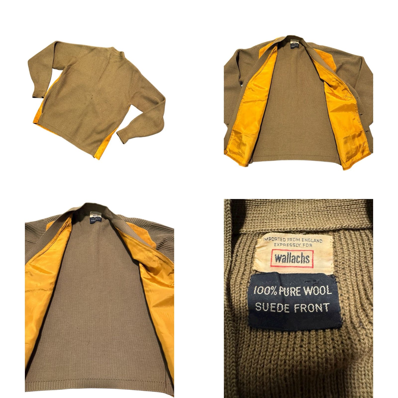 Vintage VINTAGE Wallachs 60's Suede Front Cardigan Sweater 100% Pure Wool Made in England Mens L Brown Knit Size L Size US L / EU 52-54 / 3 - 9 Thumbnail