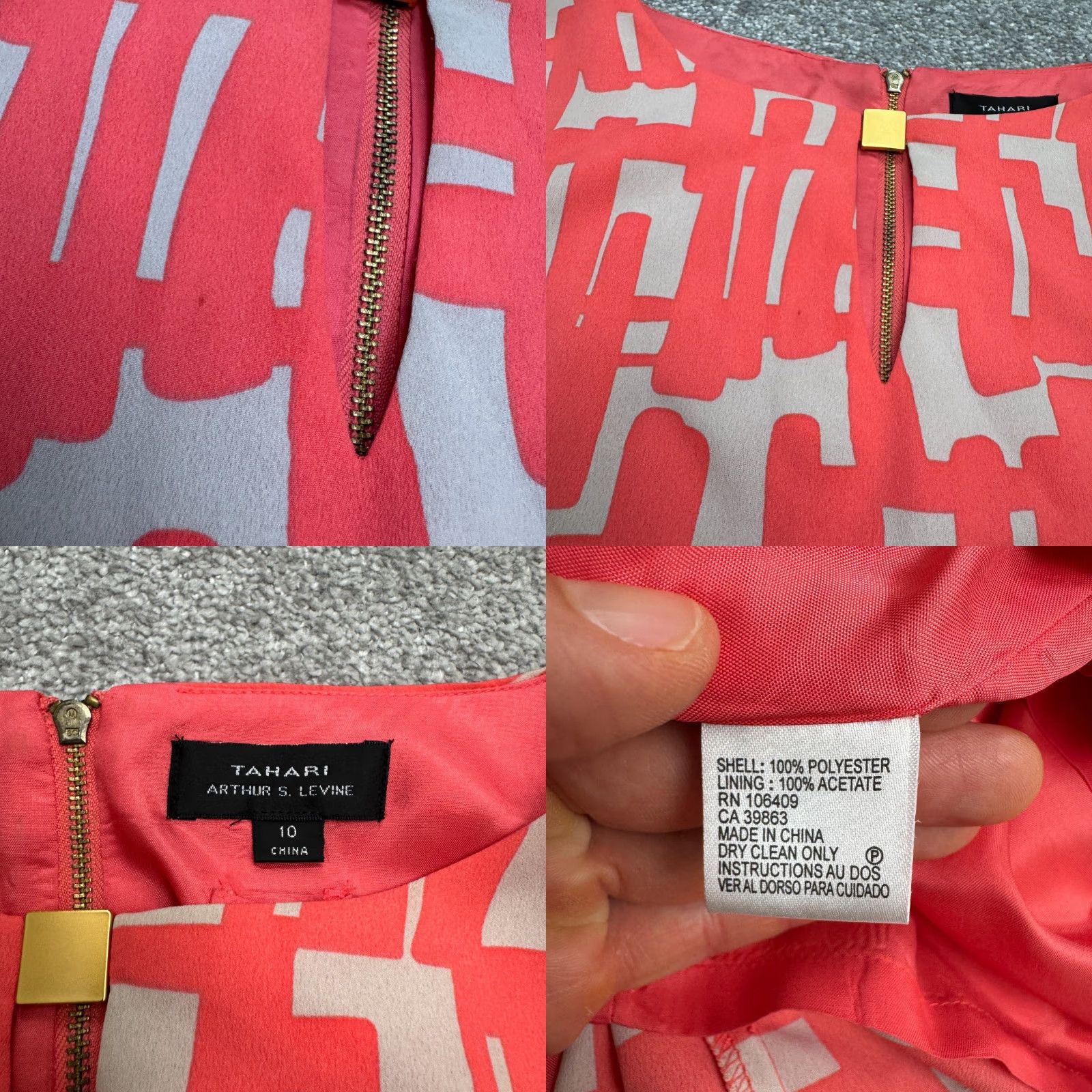 Vintage Tahari Geometric Midi Shift Dress Womens 10 Coral Pink Keyhole Zip Size L / US 10 / IT 46 - 8 Thumbnail