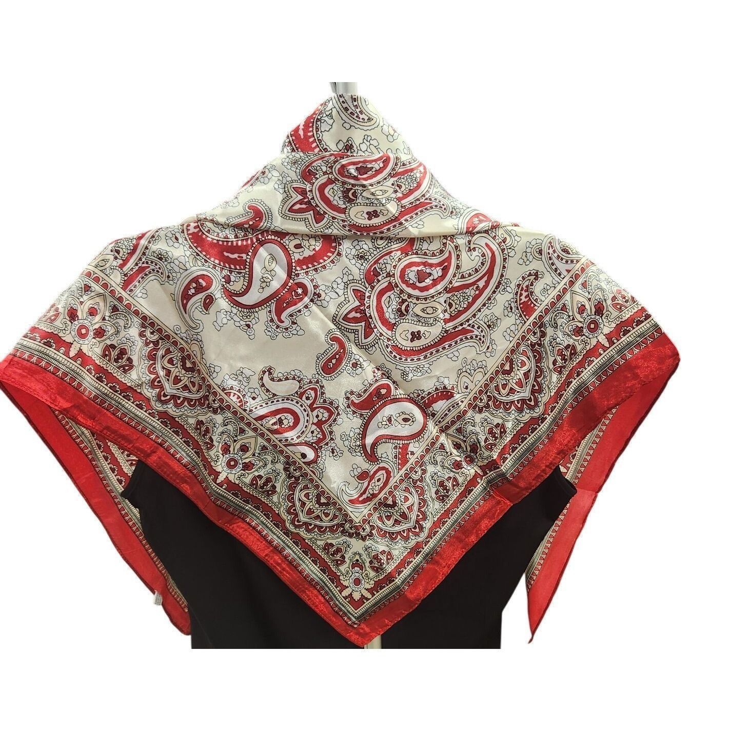 Other Red & Cream Paisley Square Scarf 100% Polyester 34"x34" Silk Size ONE SIZE - 4 Thumbnail
