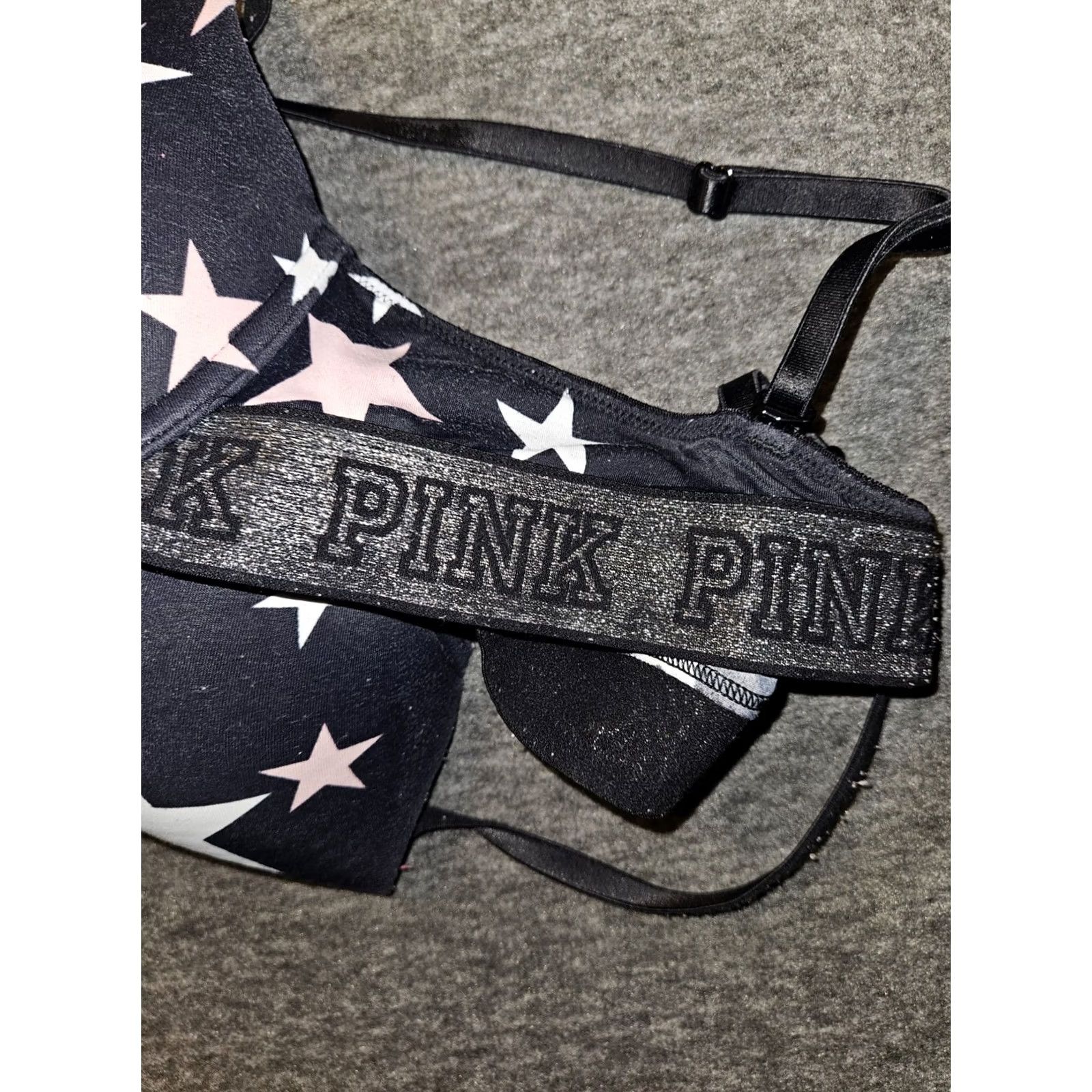 Victoria's Secret Victoria's Secret Pink Wear Everywhere Push Up Bra 34C Black Stars Logo Padded Women Size ONE SIZE - 5 Thumbnail