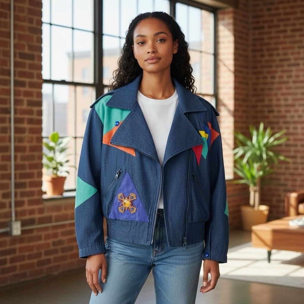 Vintage Vintage Embellished Denim & Suede Patchwork Moto Bomber L Size L / US 10 / IT 46 - 1 Thumbnail