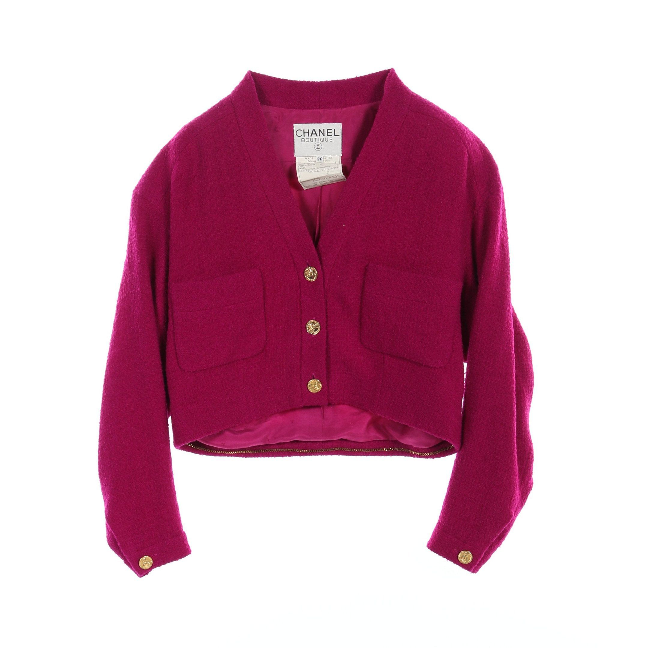 Chanel Chanel No-Collar Jacket Wool Pink Purple Size ONE SIZE - 1 Thumbnail