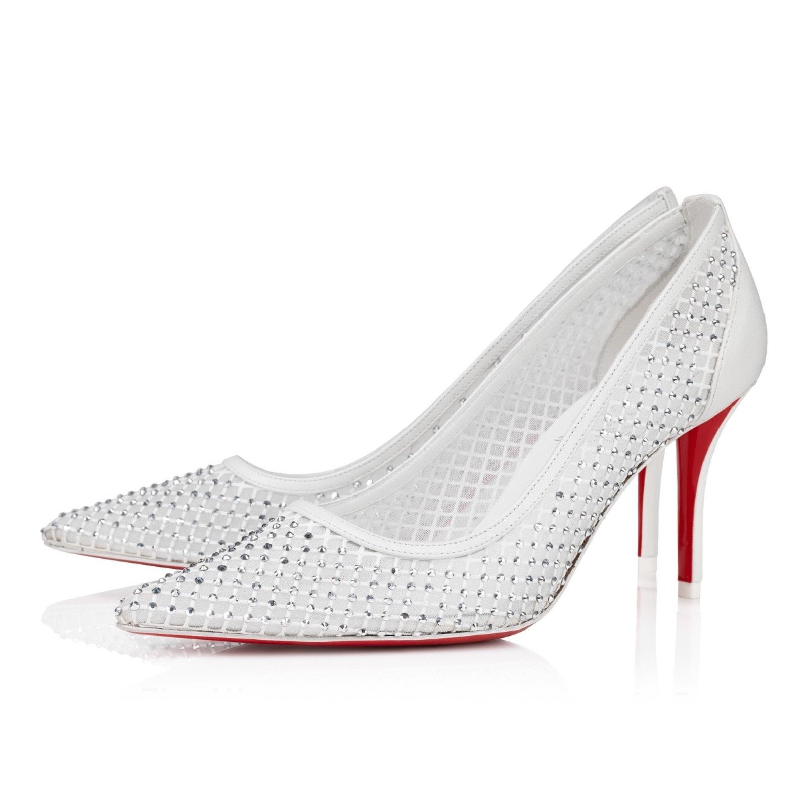 Christian Louboutin Apostropha Mesh Strass 80 White Crystal Pointed Heel Pump 40 Size US 10 / IT 40 - 1 Thumbnail