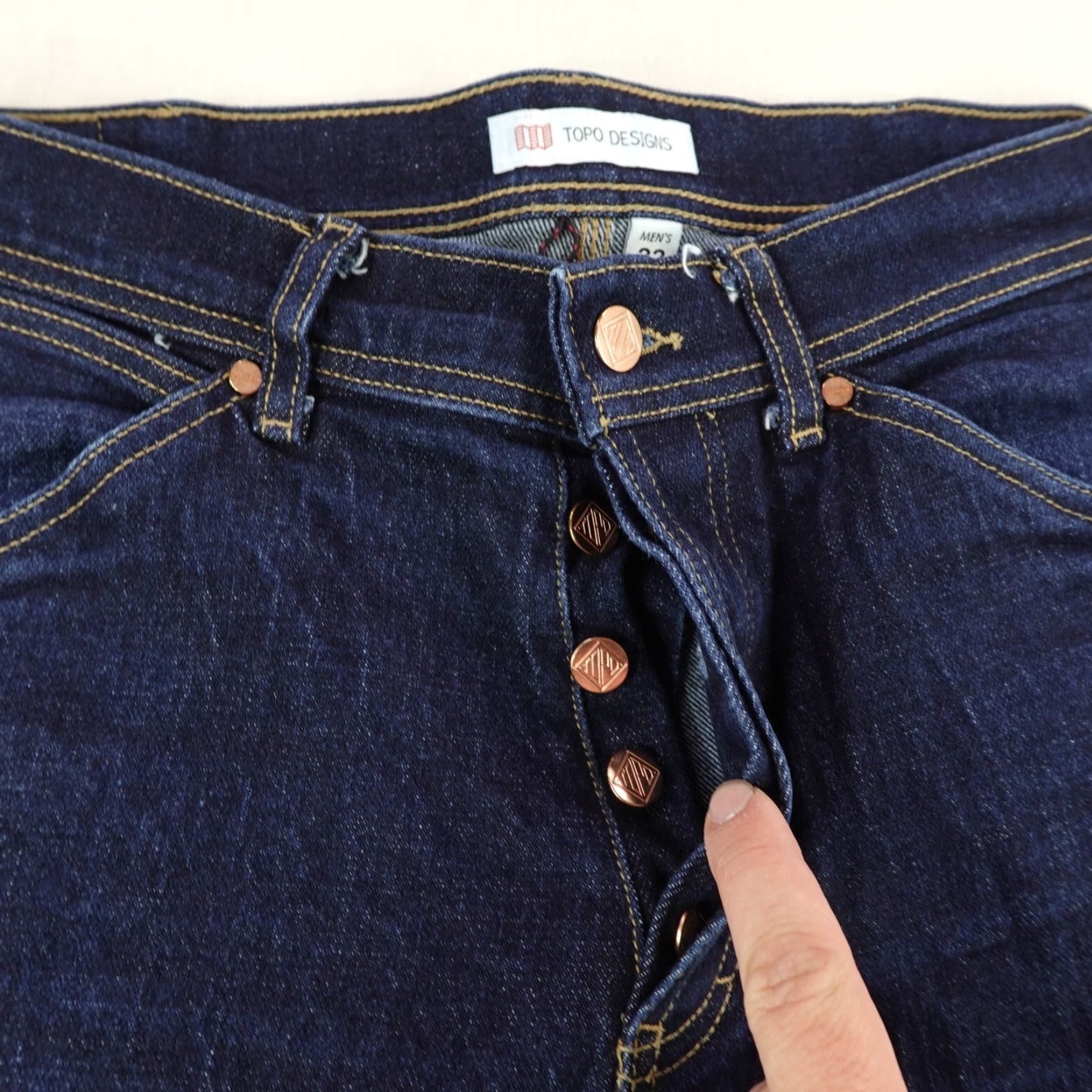 Topo Designs VINTAGE Topo Designs Jeans Mens Regular Fit 32 Blue Denim Straight Leg Slim Stretch Dark Size US 31 - 4 Thumbnail