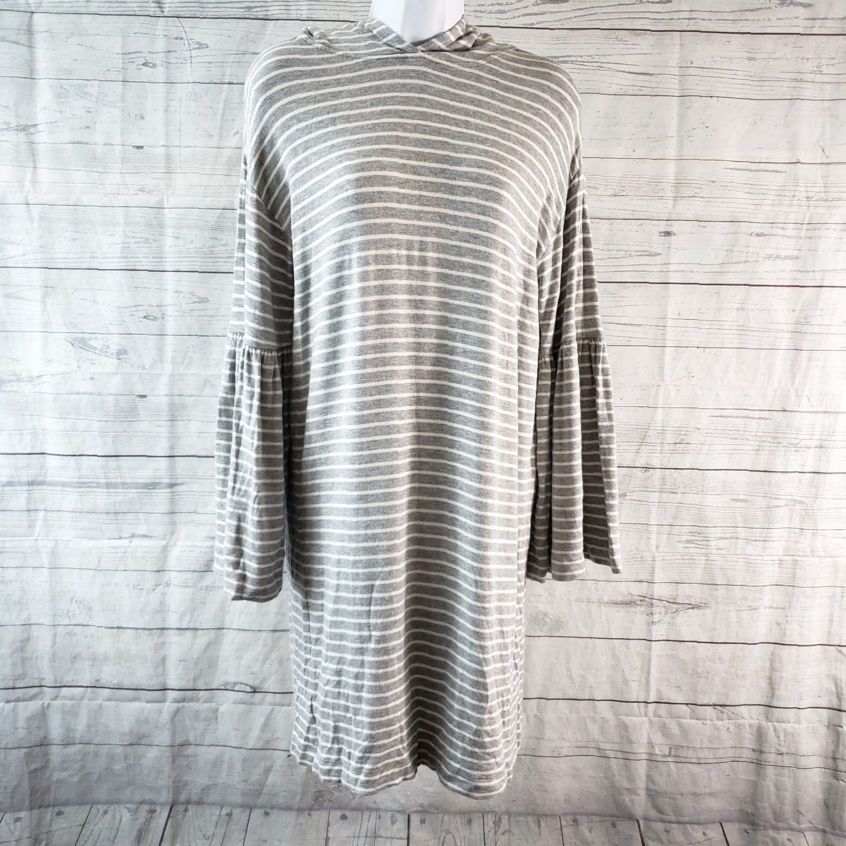 Lou & Grey Lou & Grey Womens Hooded Dress Sz Medium Gray Stripe Long Sleeve Rayon Size M / US 6-8 / IT 42-44 - 2 Thumbnail