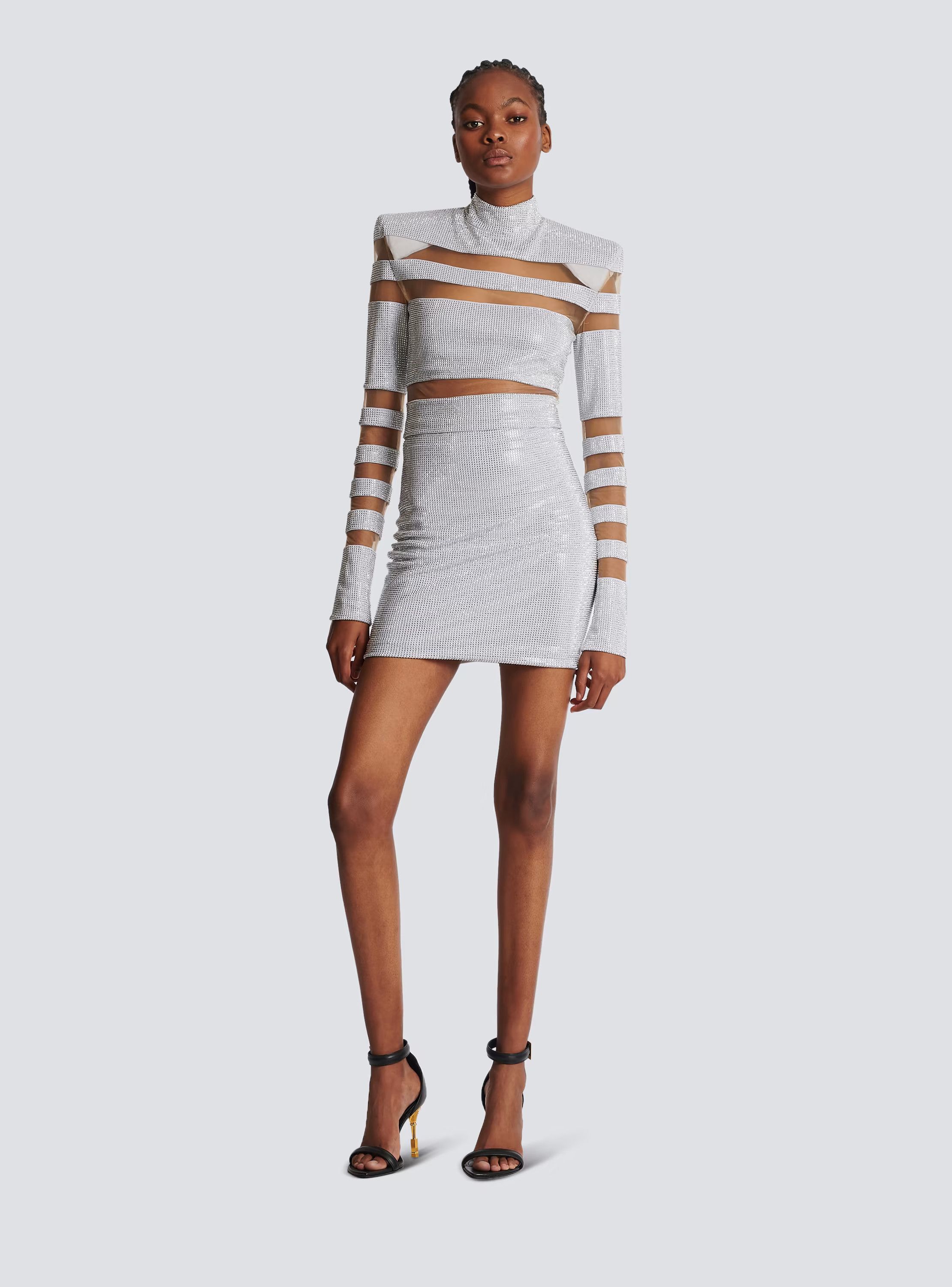 Balmain o1s1rm0624 Crop Top in Silver Size L / US 10 / IT 46 - 2 Thumbnail