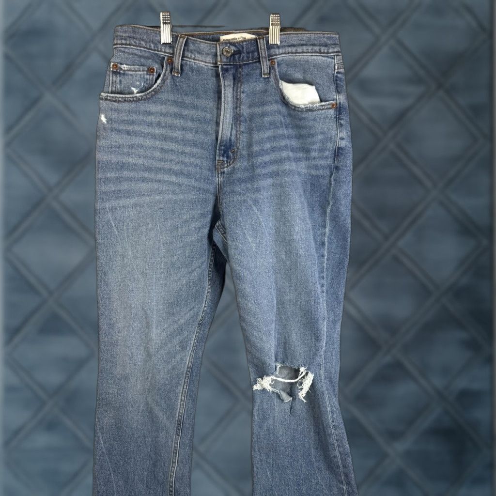 Abercrombie & Fitch Abercrombie & Fitch Jeans Womens 30 Slim Straight Ultra High Rise Curve Love Denim Blue 5-Pocket Distressed Stretch Womens Jeans Size 30" / US 8 / IT 44 - 1 Thumbnail