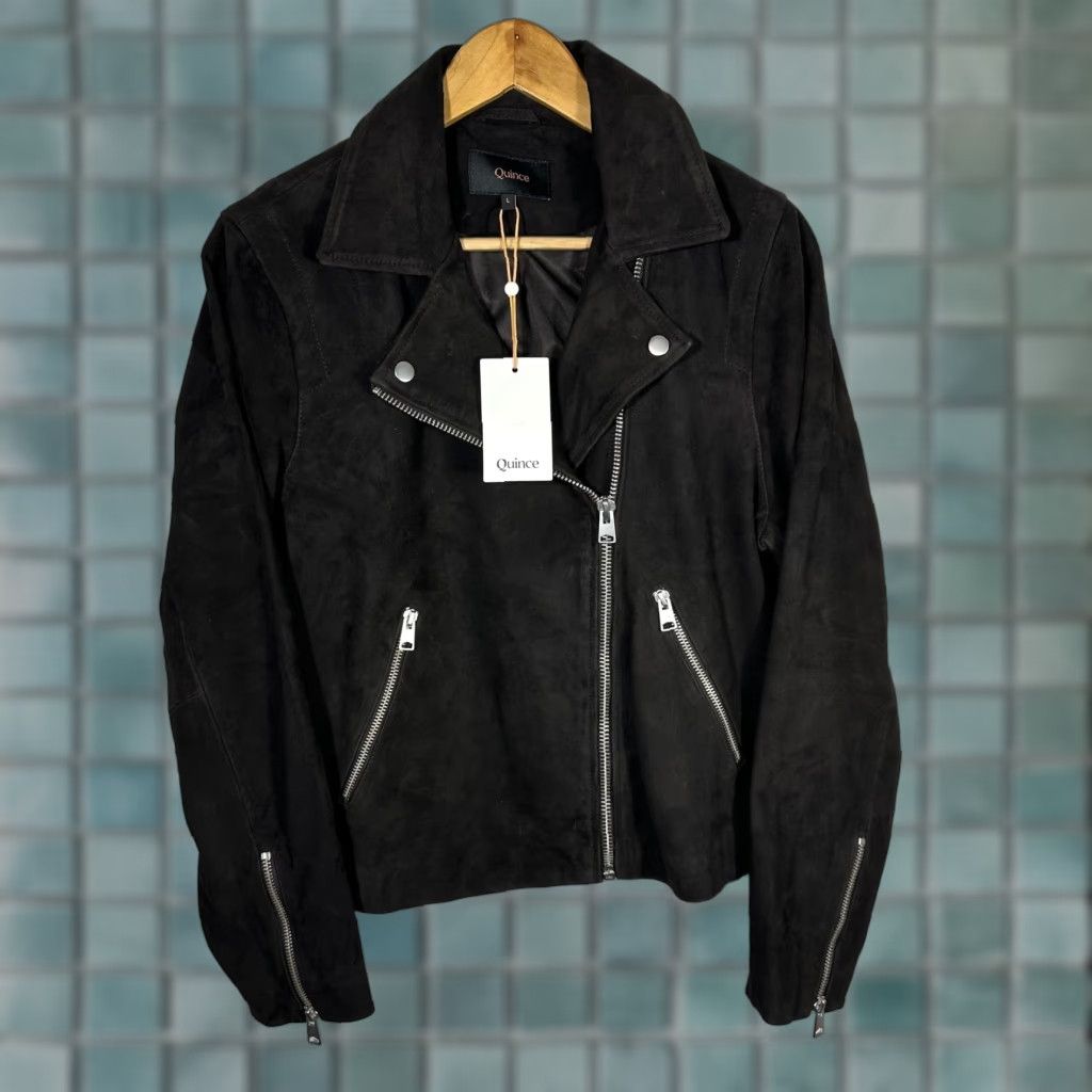Quince Quince Women Suede Biker Jacket Charcoal Black Goat Leather Moto Coat L Size L / US 10 / IT 46 - 1 Thumbnail