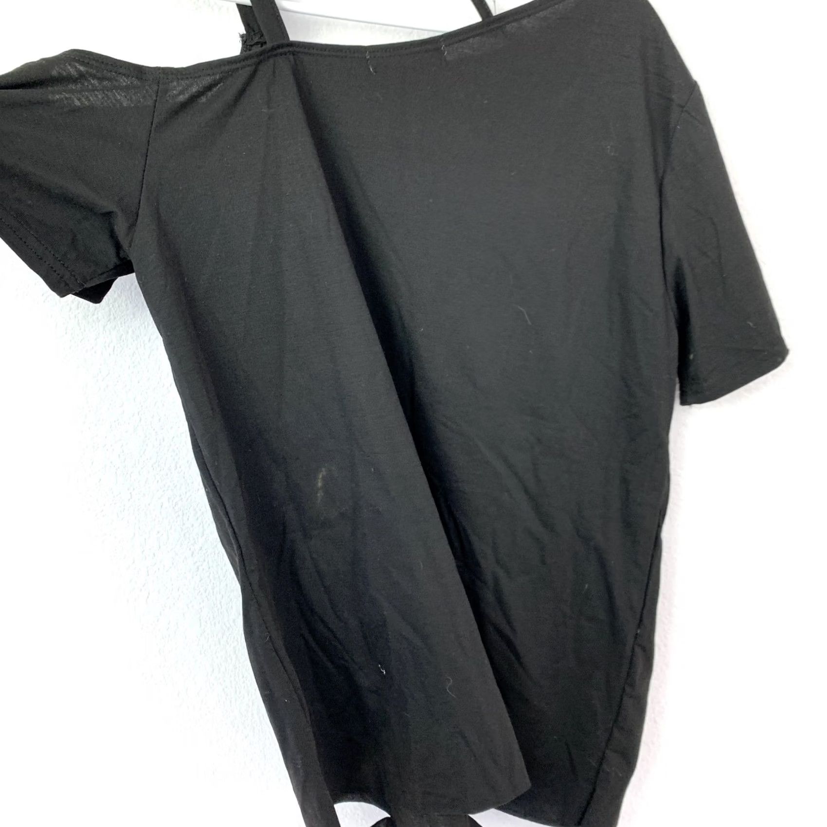 Vintage MISSLOOK Black Cold Shoulder Skeleton Hands Distressed T-Shirt Top Women's S Size S / US 4 / IT 40 - 7 Thumbnail