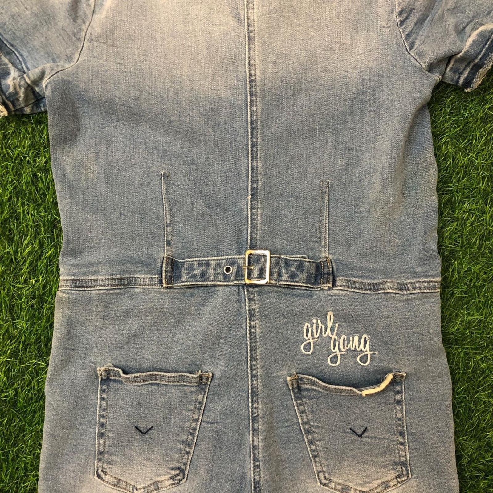 Hudson Women’s Retro Hudson Denim ‘Girl Gang’ Embroidered Romper Size 27" / US 4 / IT 40 - 4 Thumbnail