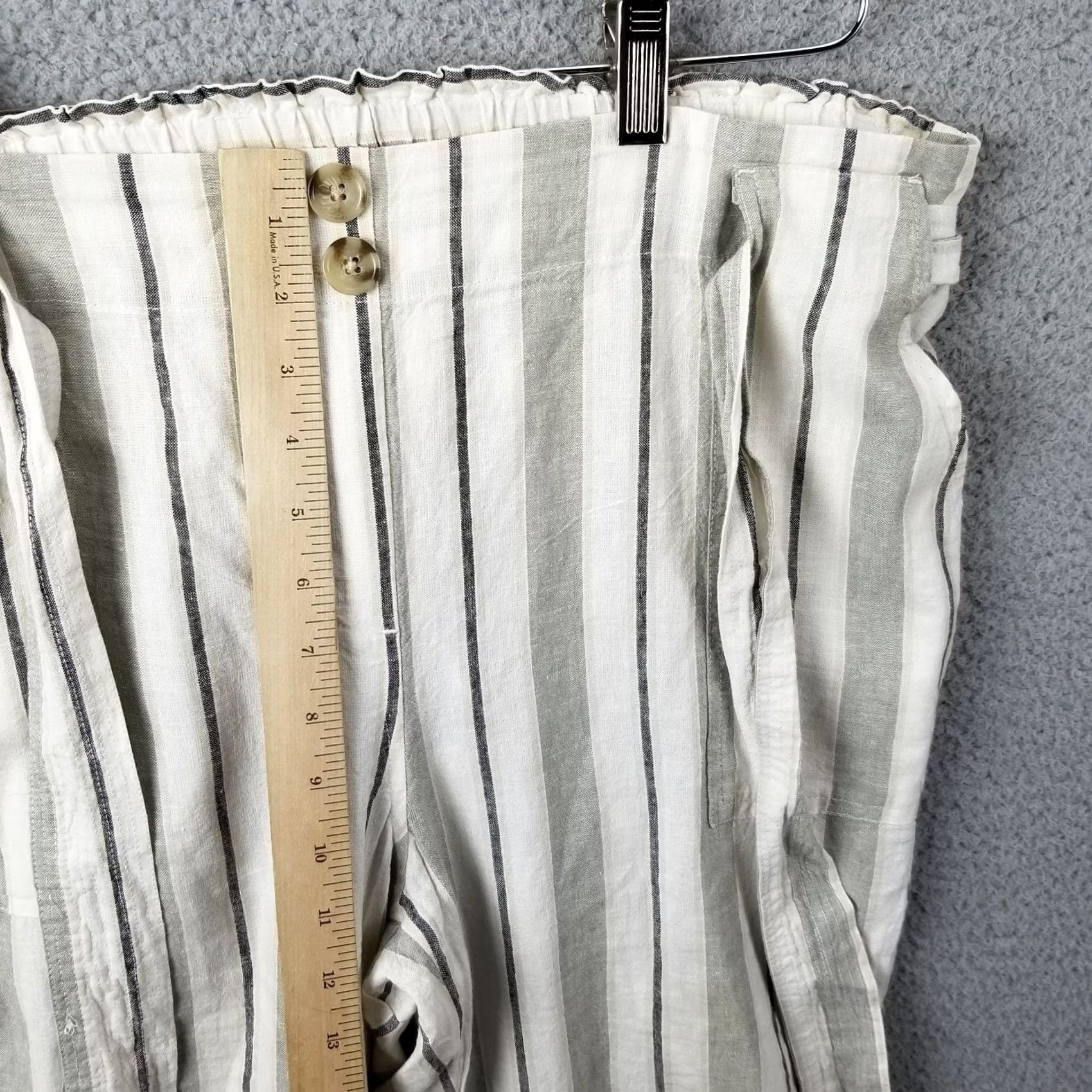 Vintage Zac & Rachel Pants Women 1X Ivory Linen Blend Striped Wide Leg Tie Waist Paperbag High Rise Casual Workwear Plus Size 38W Mens Womens Girls Boys Size 26" / US 2 / IT 38 - 6 Thumbnail