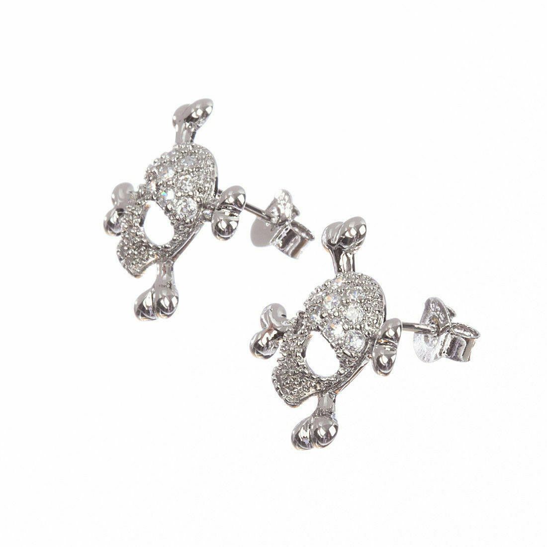 Designer Sterling Silver Skull and Cross Bones Cubic Zirconia Earring Size ONE SIZE - 2 Thumbnail