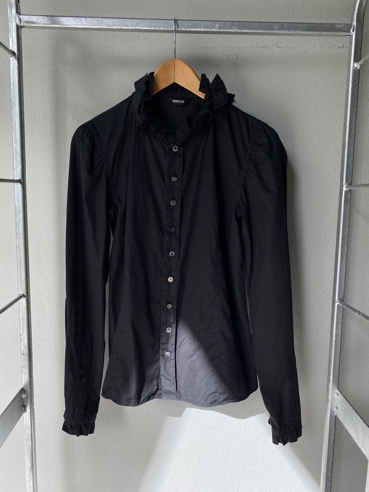 Zucca ZUCCA Black Ruffle-Collar Button-Up Blouse Size S / US 4 / IT 40 - 14 Thumbnail