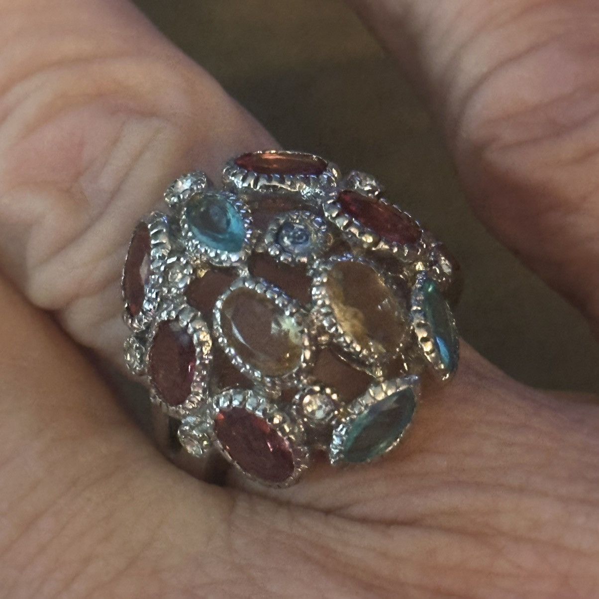 Other Silver tone multicolor gemstone ring Size ONE SIZE - 2 Thumbnail