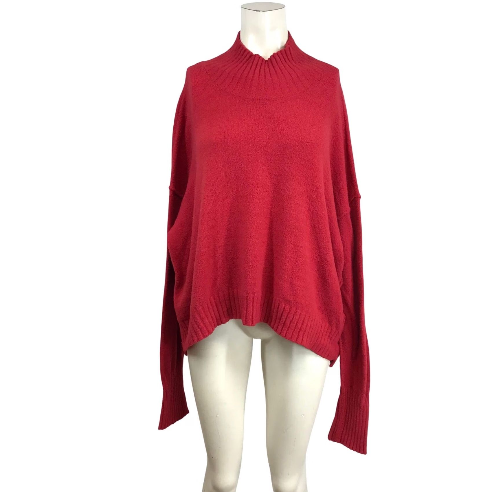 Free People Free People Red Oversized Knit Sweater Large Size L / US 10 / IT 46 - 2 Thumbnail