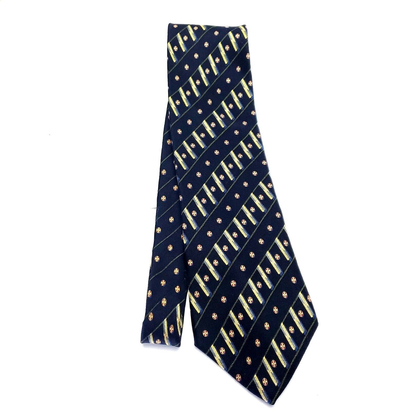 Nautica Nautica Black Silk Tie Woven Short Wide Check Striped Size ONE SIZE - 6 Thumbnail