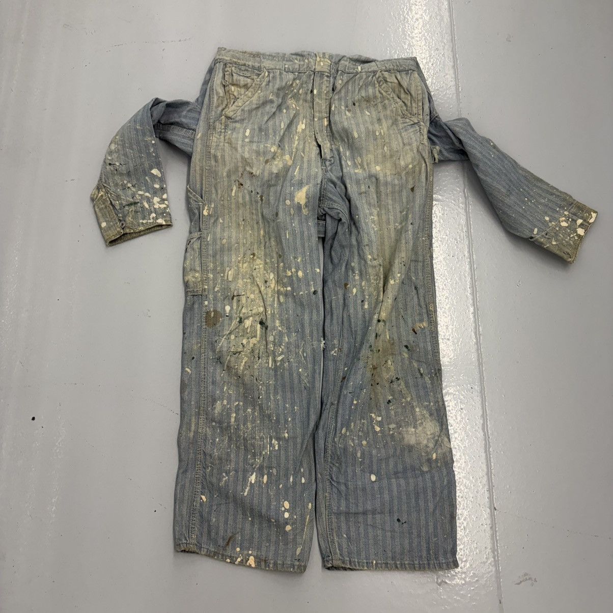 Other Vintage 60s Pointer Hickory Stripe Paint Splatter Coveralls Size US 34 / EU 50 - 3 Thumbnail