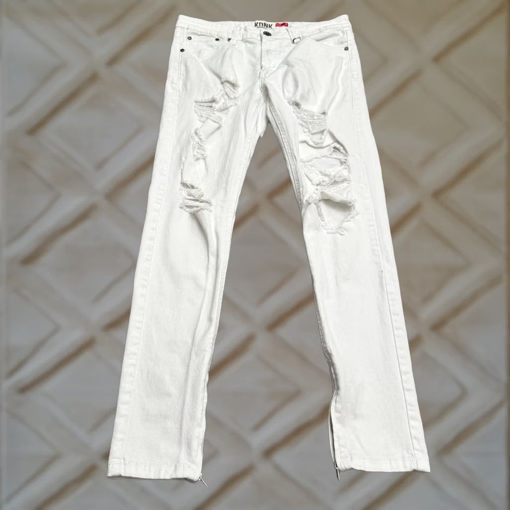 Denime KDNK Jeans Men 32 White Distressed Slim Fit Skinny Denim Cotton Ankle Zip Casual Size US 32 / EU 48 - 1 Thumbnail
