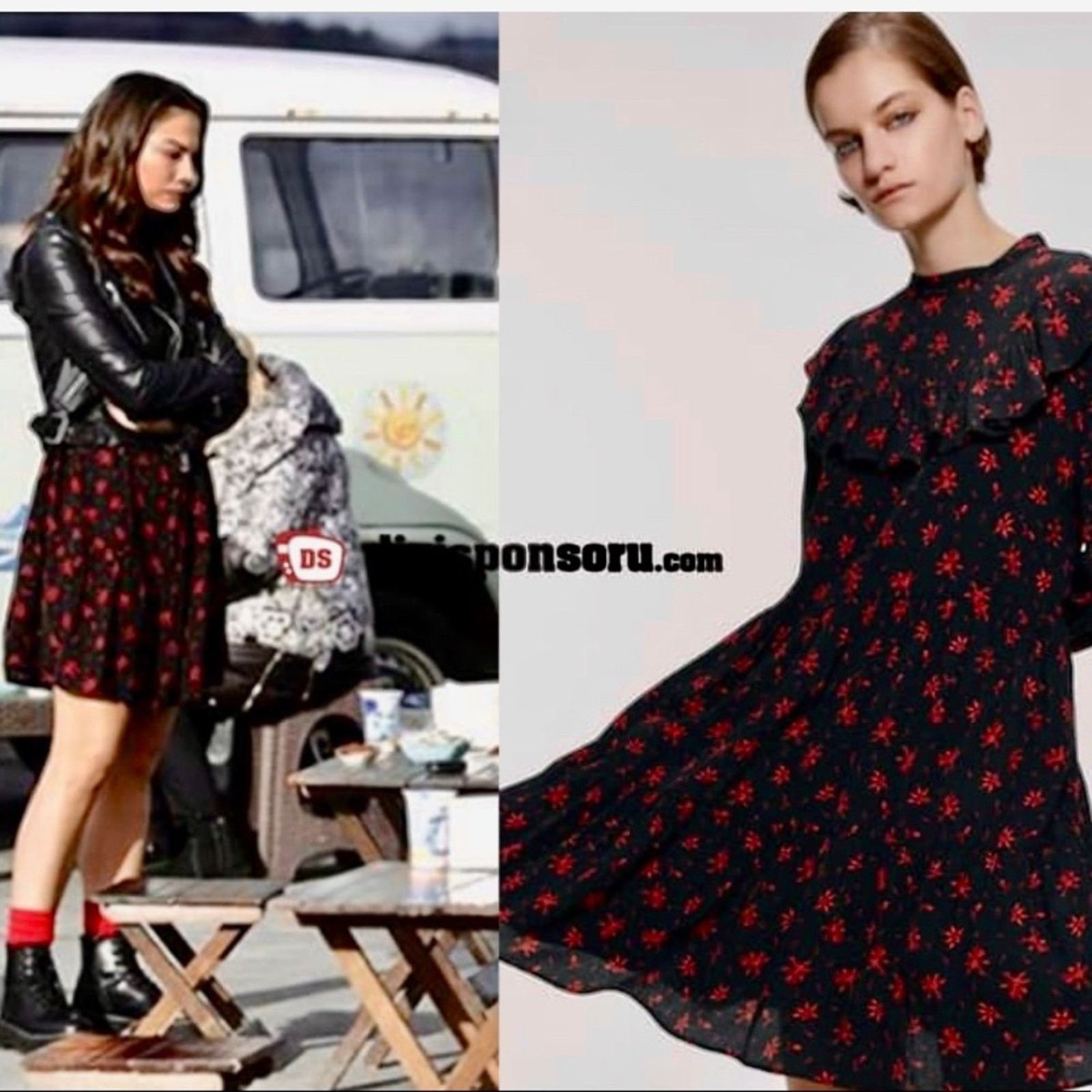 Zara Zara black ruffle mini dress with red floral print sz Small Size S / US 4 / IT 40 - 2 Thumbnail