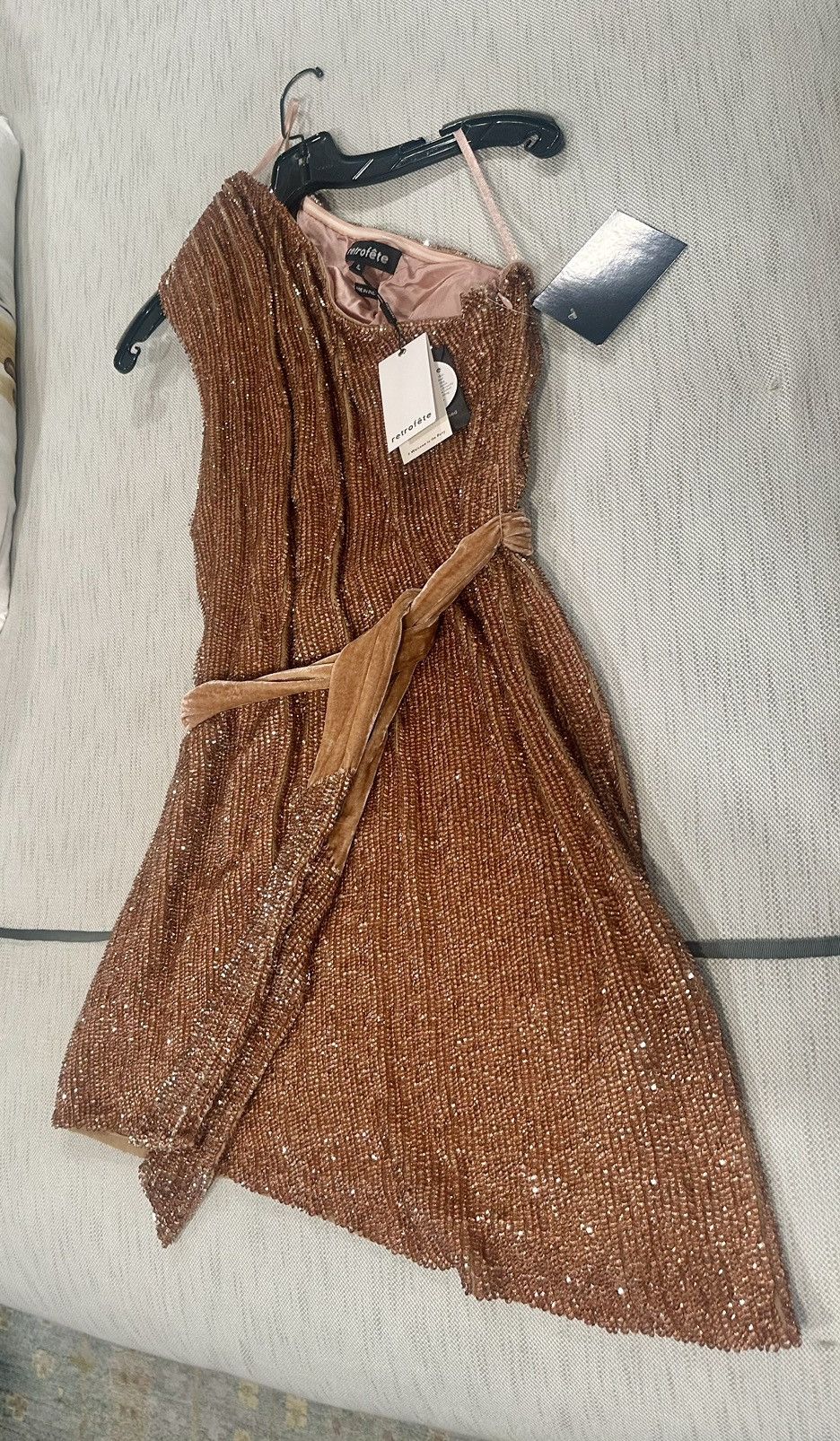 Retrofete Retrofete Ella One Shoulder Shimmering Bronze Dress Size L / US 10 / IT 46 - 2 Thumbnail
