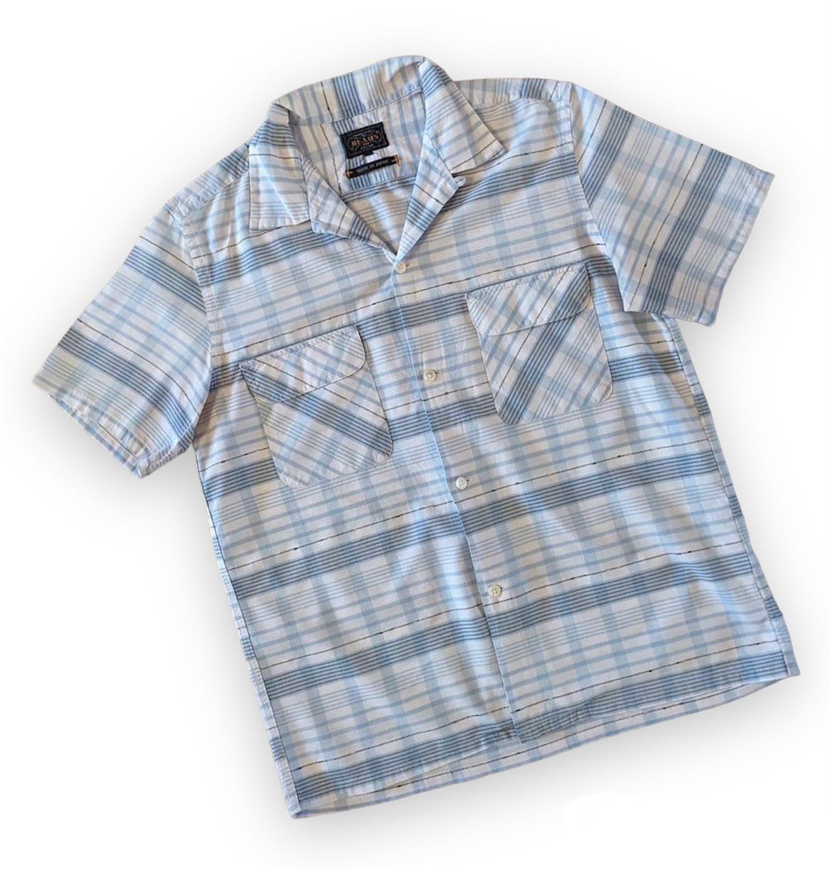 Beams Plus BEAMS PLUS + Japan Open Collar Check Blue Short Sleeve Shirt Size US M / EU 48-50 / 2 - 1 Thumbnail