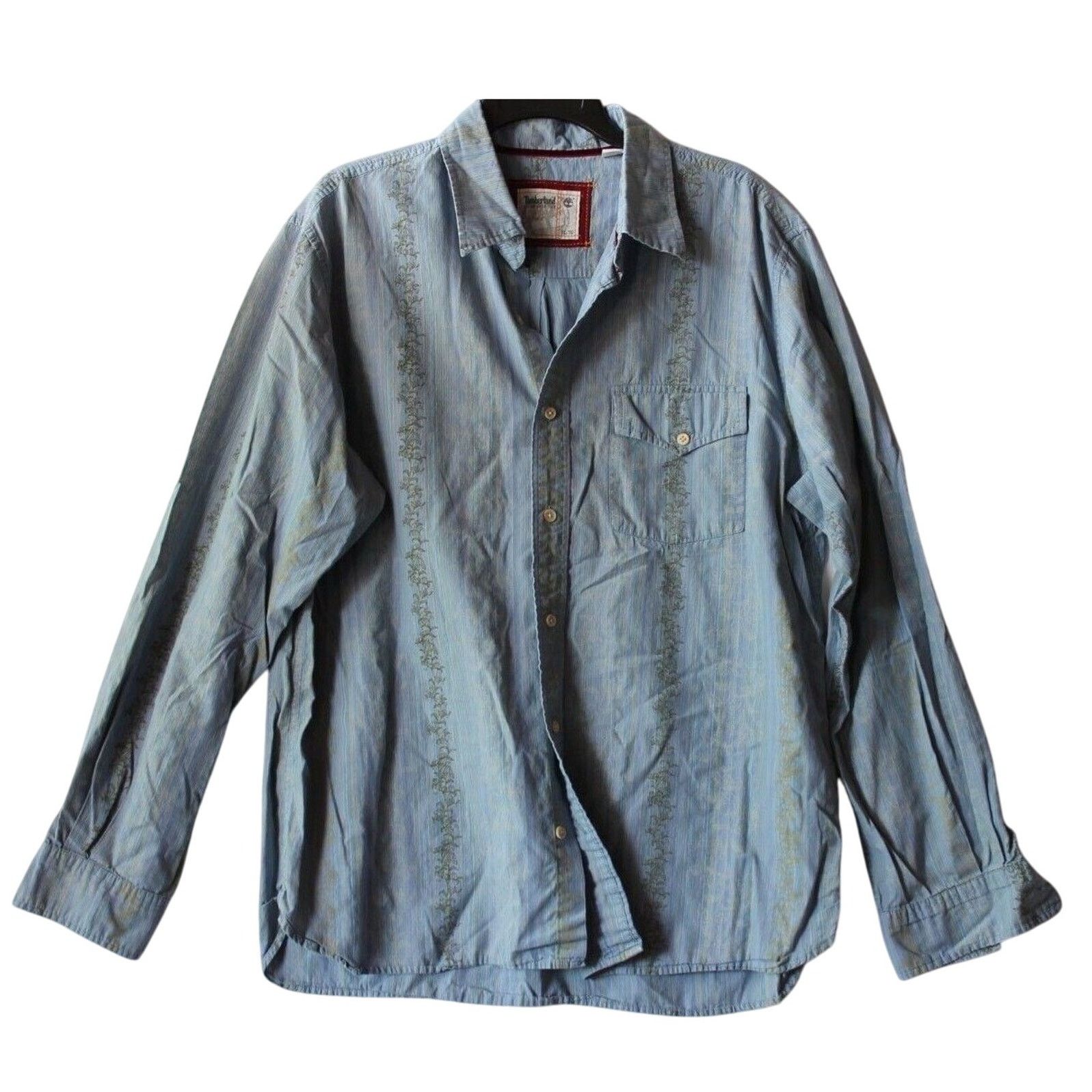 Timberland TIMBERLAND Men XL Button Up Blue Pocket Floral Design. *NICE Size US XL / EU 56 / 4 - 1 Thumbnail