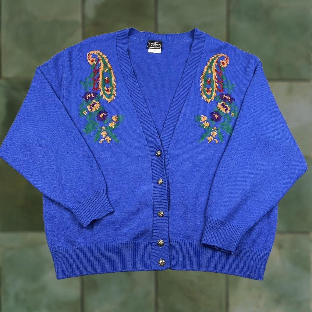 Vintage VINTAGE Southern Lady Button Up Cardigan Sweater Womens 2X Plus Size Knit Blue 90s Size XXL / US 16-18 / IT 52-54 - 1 Thumbnail