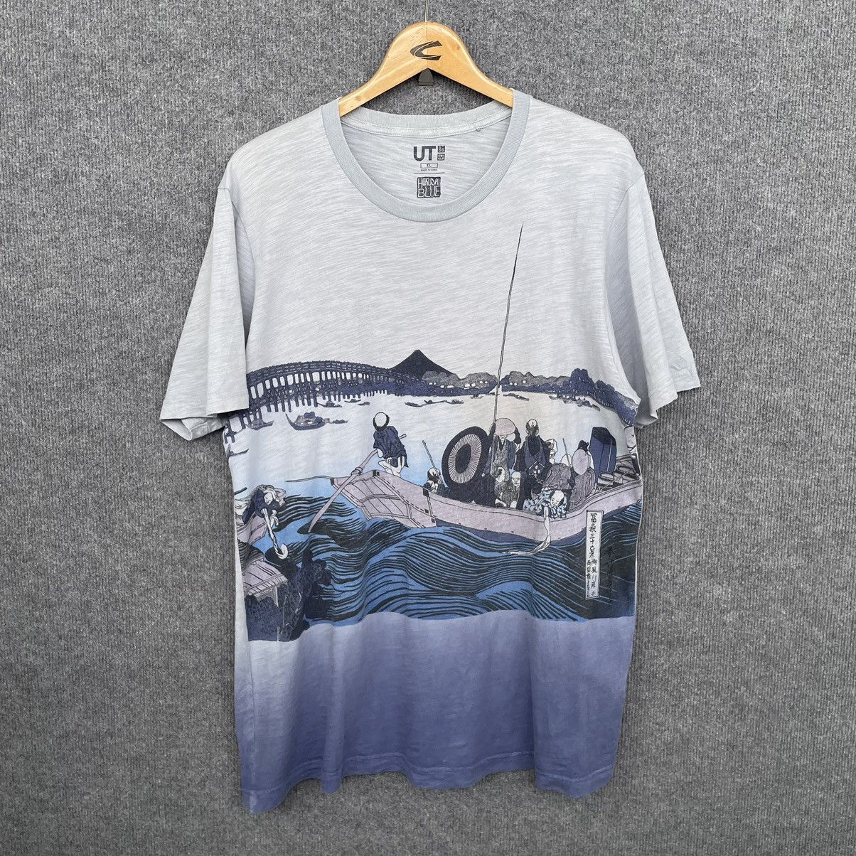 Japanese Brand Hokusai Blue Japanese Motive Art Loopwheel Cotton Tee Size US L / EU 52-54 / 3 - 1 Thumbnail