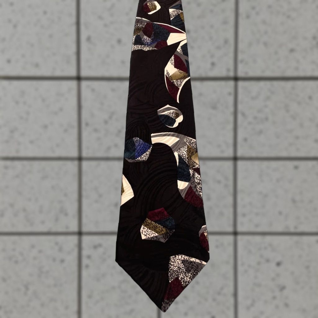 Vintage VINTAGE Chez Roffe 100% Silk Tie Hand Made Abstract Geometric Black vtg 90s Wide 4.2x58" Tie Men Size ONE SIZE - 1 Thumbnail