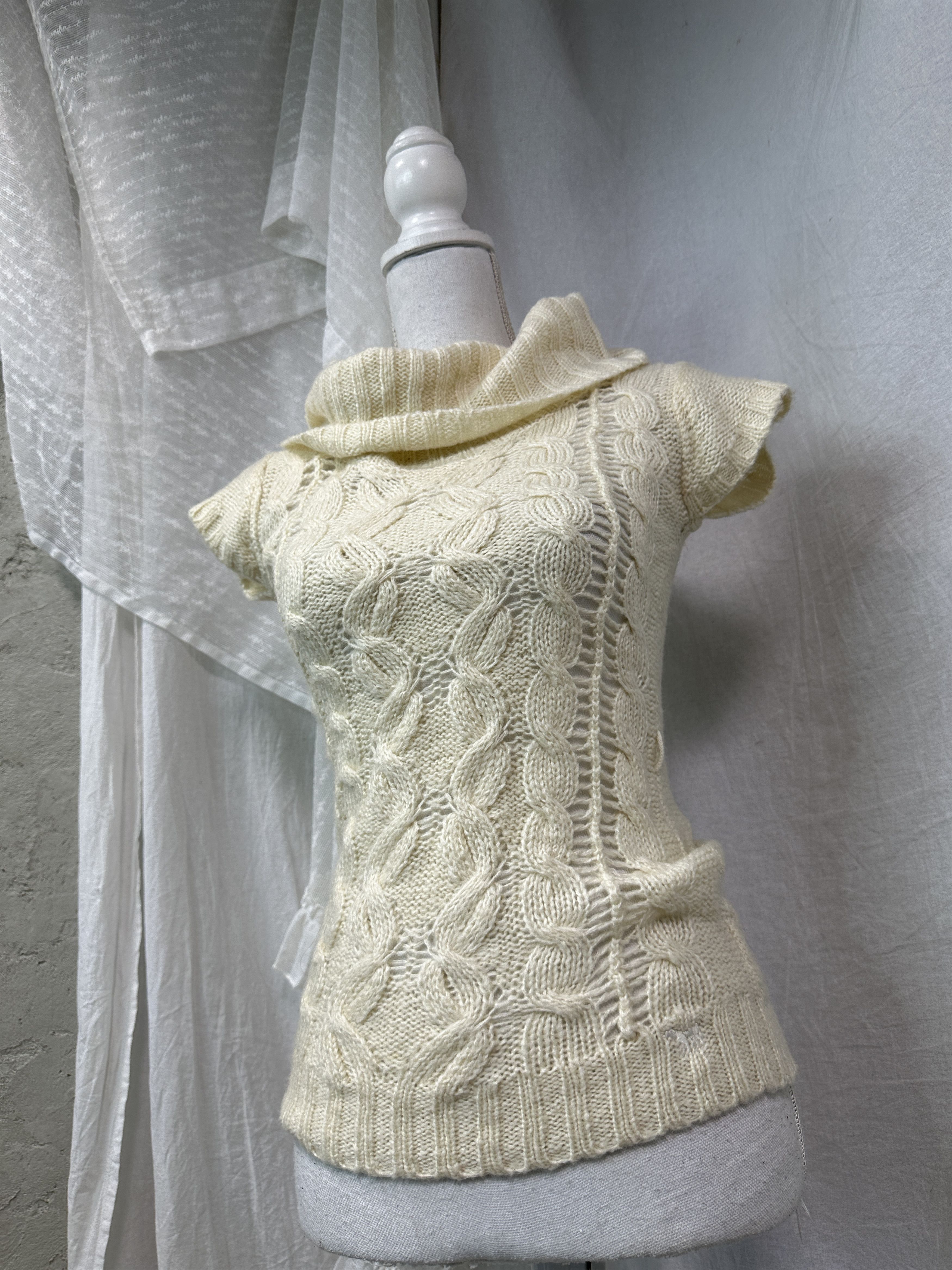Vintage Vintage Cottage Big Collar Cream Knitted Sweater Y2K Size XS / US 0-2 / IT 36-38 - 1 Thumbnail