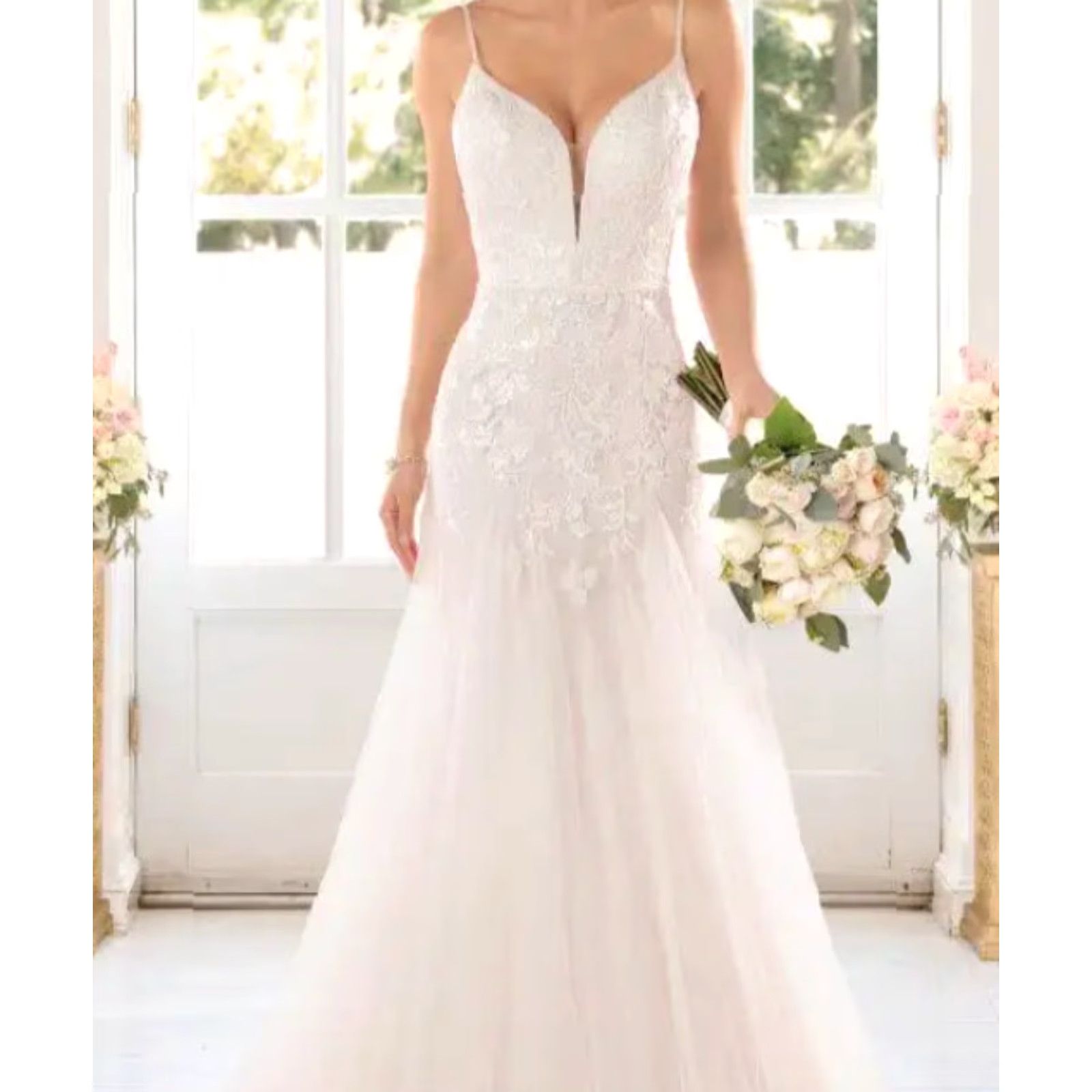Vintage VINTAGE Stella York 6968 Floral Lace Mermaid Wedding Dress w/ Glitter Tulle 12 (SAMPLE) Size ONE SIZE - 3 Thumbnail
