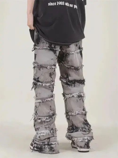 Jean Striped Tassel Frayed Straight Baggy Jeans Size US 32 / EU 48 - 3 Thumbnail