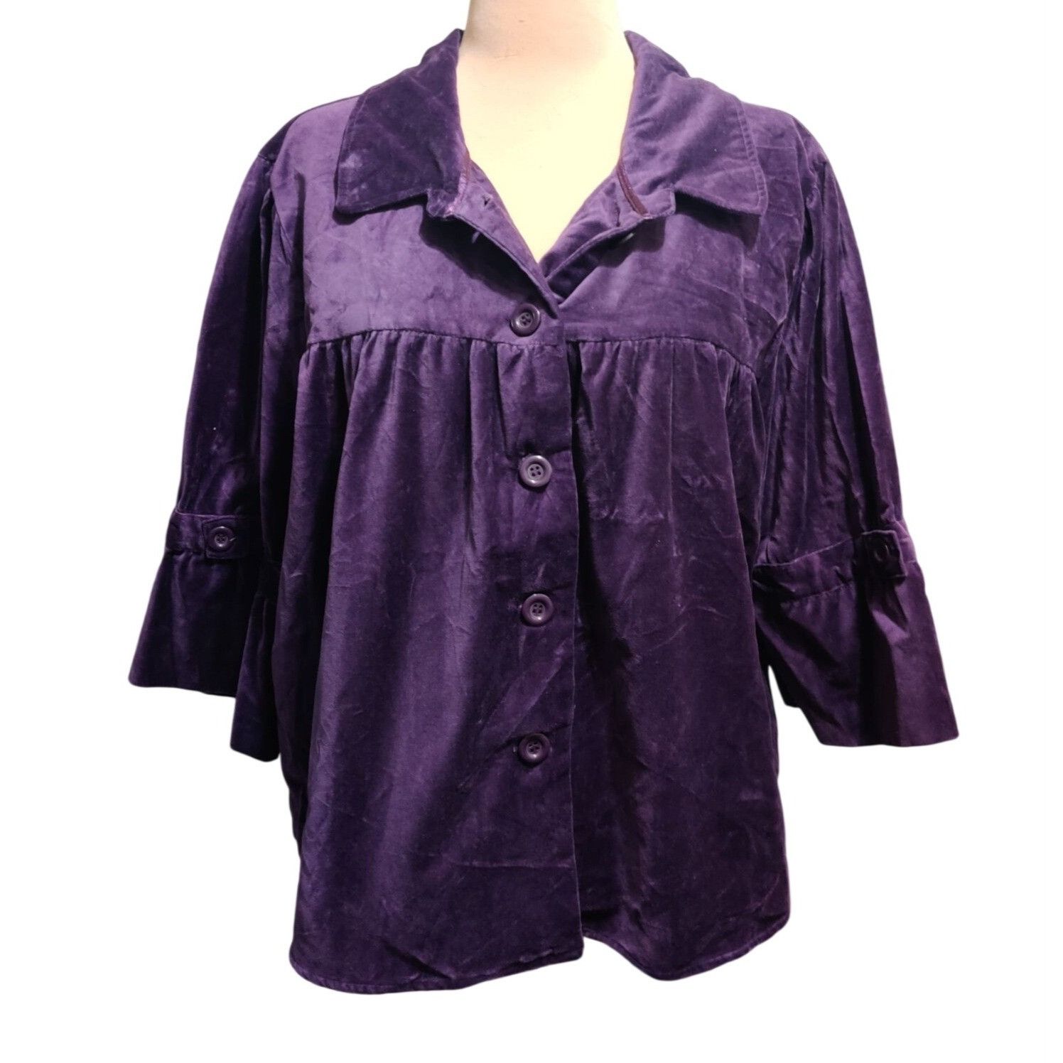 Route 66 Route 66 2X Purple Velour Button Front Plus Size Swing Jacke Size XXL / US 16-18 / IT 52-54 - 1 Thumbnail