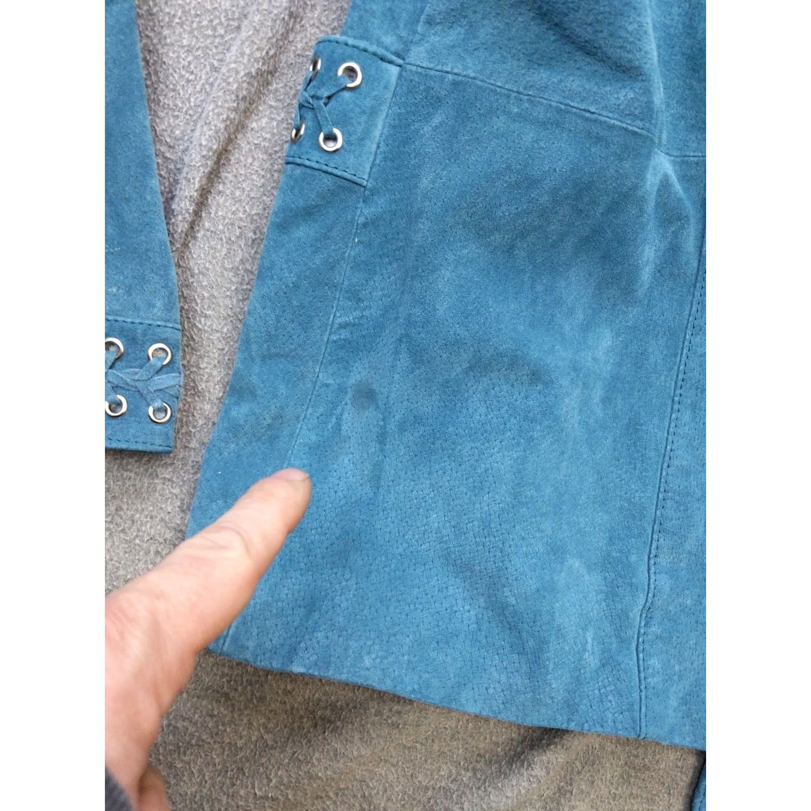 Vintage Bradley Bayou Jacket Womens XL Blue Suede Studded Western Open Front Lined Size XL / US 12-14 / IT 48-50 - 2 Thumbnail