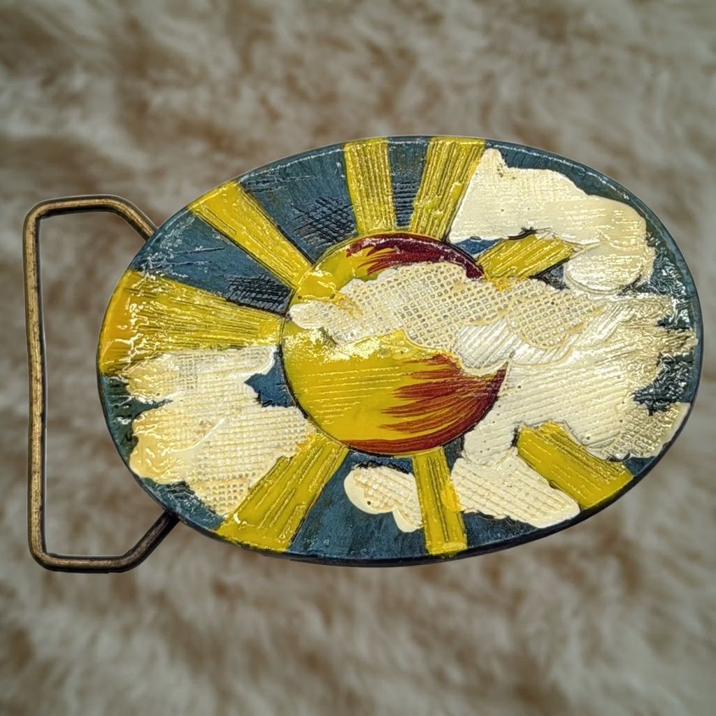 Vintage VINTAGE Dix Leather Co Enameled Sunrise Clouds Belt Buckle Leather Co Enameled Sunrise Clouds Buckle N/A Size ONE SIZE - 1 Thumbnail