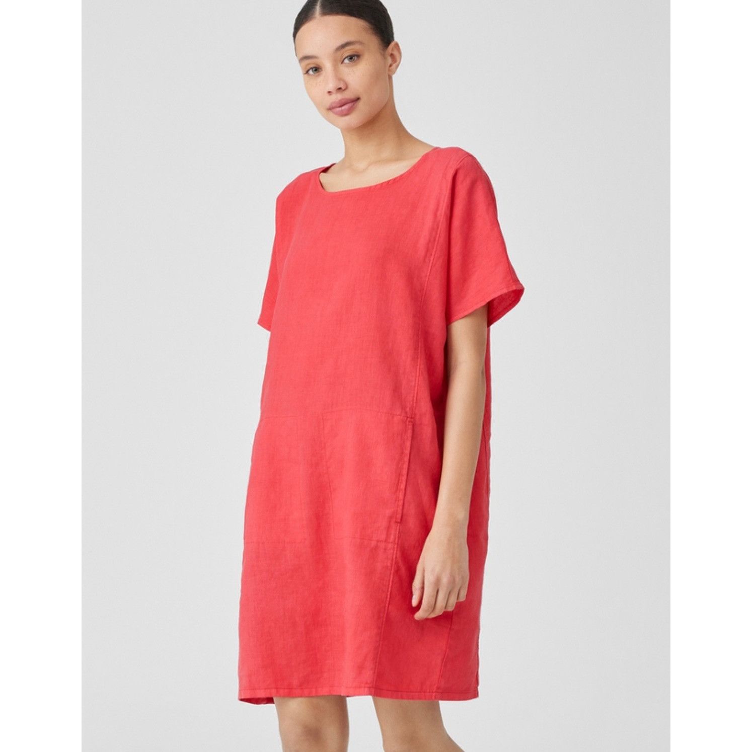 image of $228 New Eileen Fisher S 6/8 Organic Linen Dress Flax in Red, Women's (Size Small)