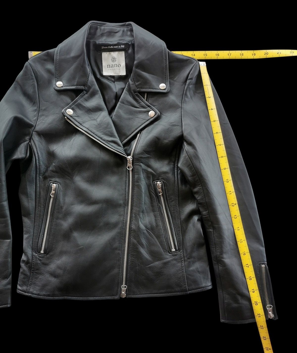 NANO universe Black Leather Biker Jackets Size XS / US 0-2 / IT 36-38 - 8 Thumbnail
