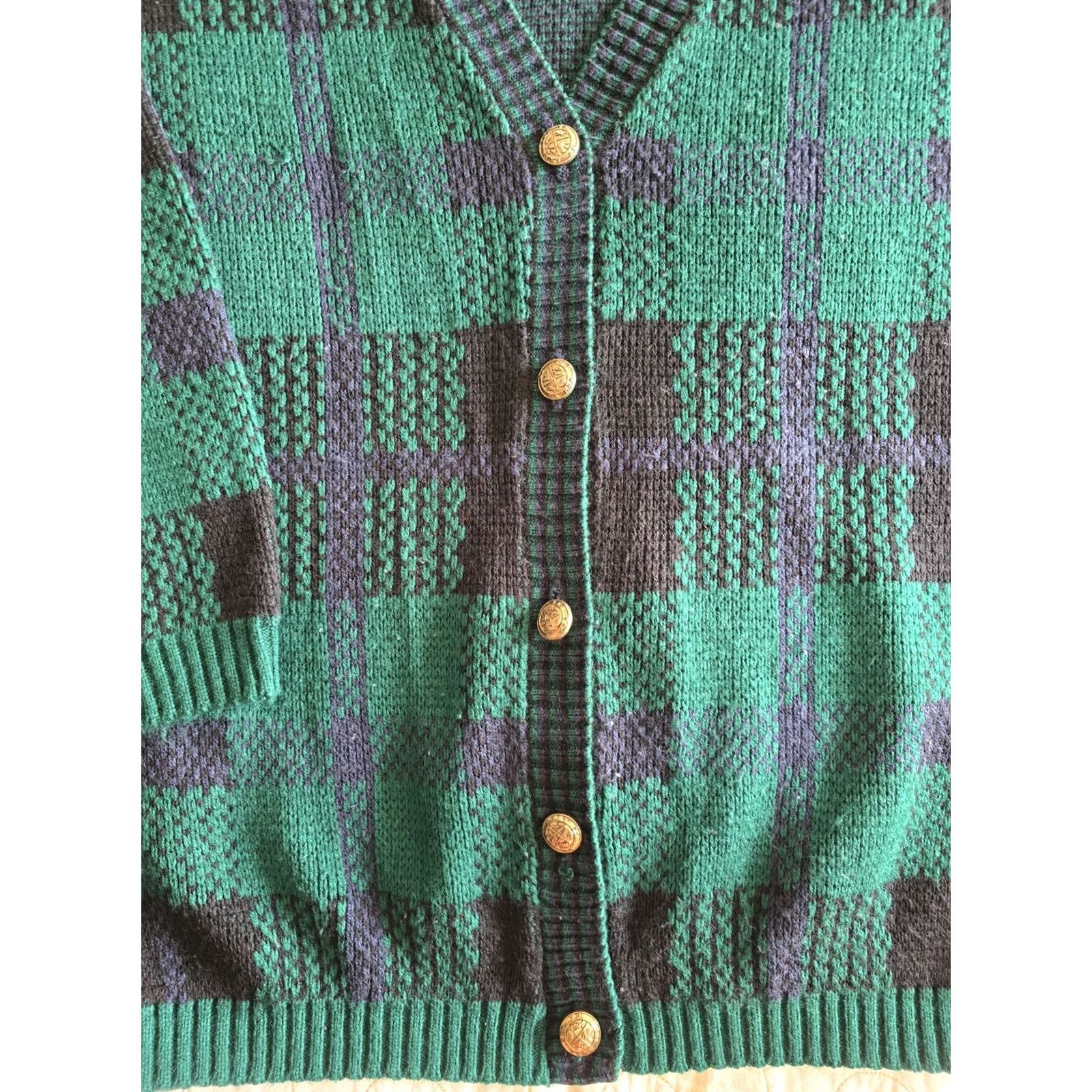 Vintage VINTAGE Baxter & Wells Cardigan Sweater Womens Large Green & Black Plaid 1990s 80s Androgyny, Casual Shirt Size L / US 10 / IT 46 - 6 Thumbnail
