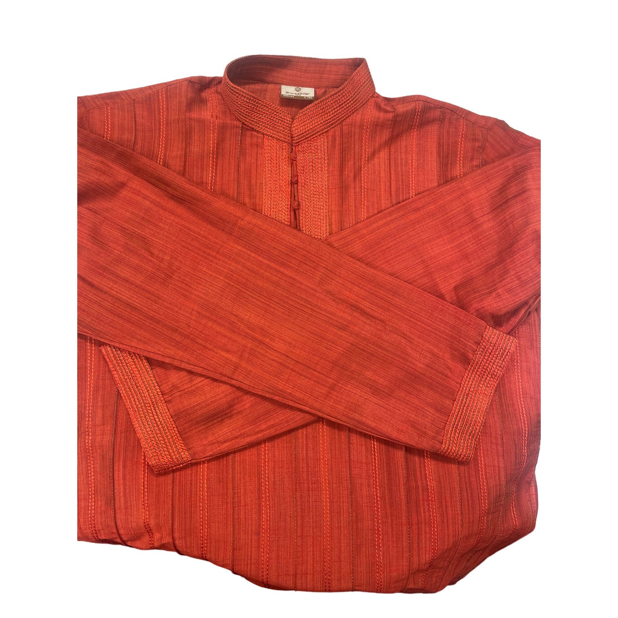 Other Manyavar Men's Kurta Orange Rust with Subtle Gold Stitching Size US L / EU 52-54 / 3 - 4 Thumbnail