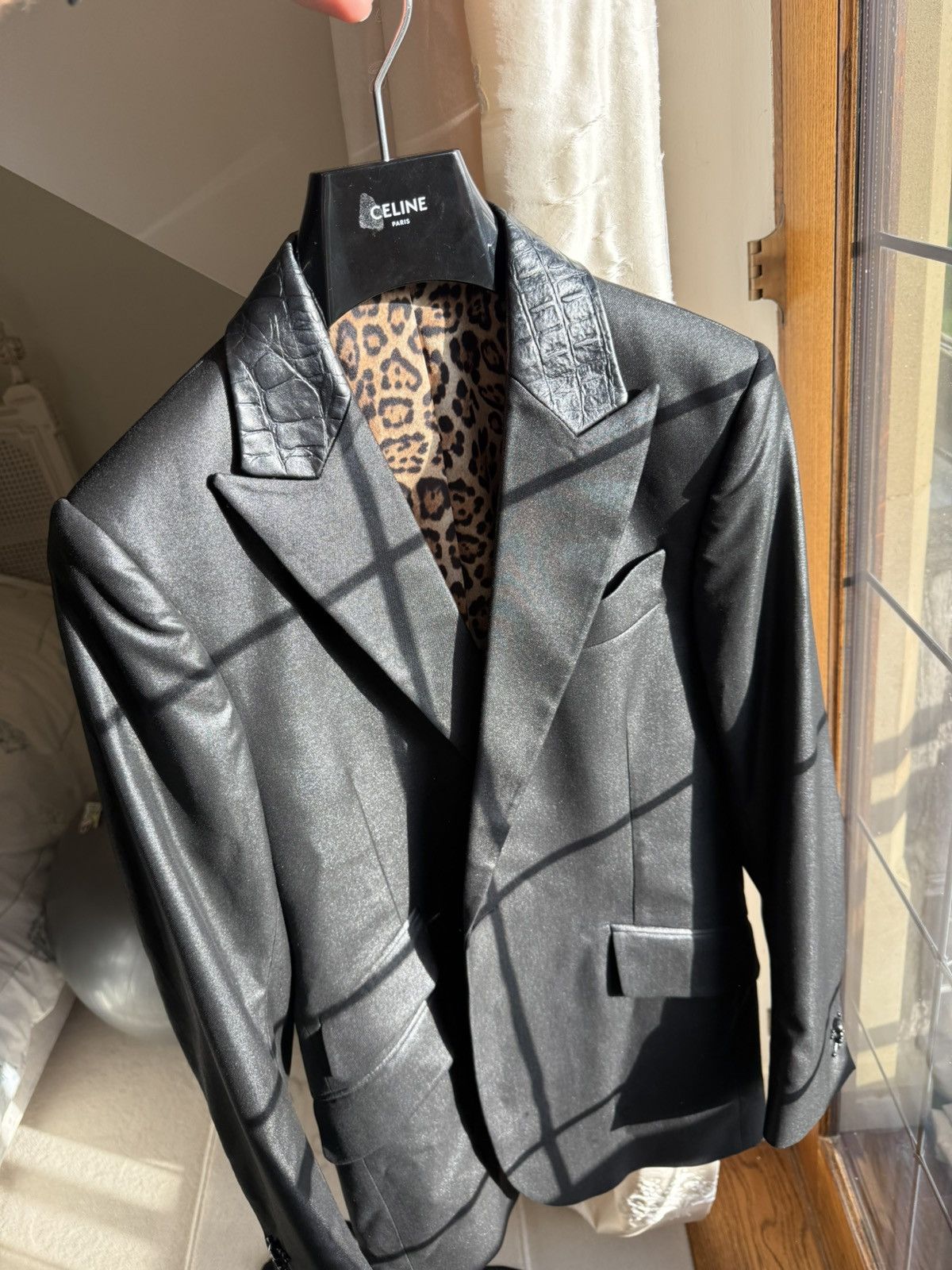 Sir Tom Baker 3k Sir Tom Baker tuxedo leather Fuck you leopard suit jacket Size 38R - 15 Thumbnail