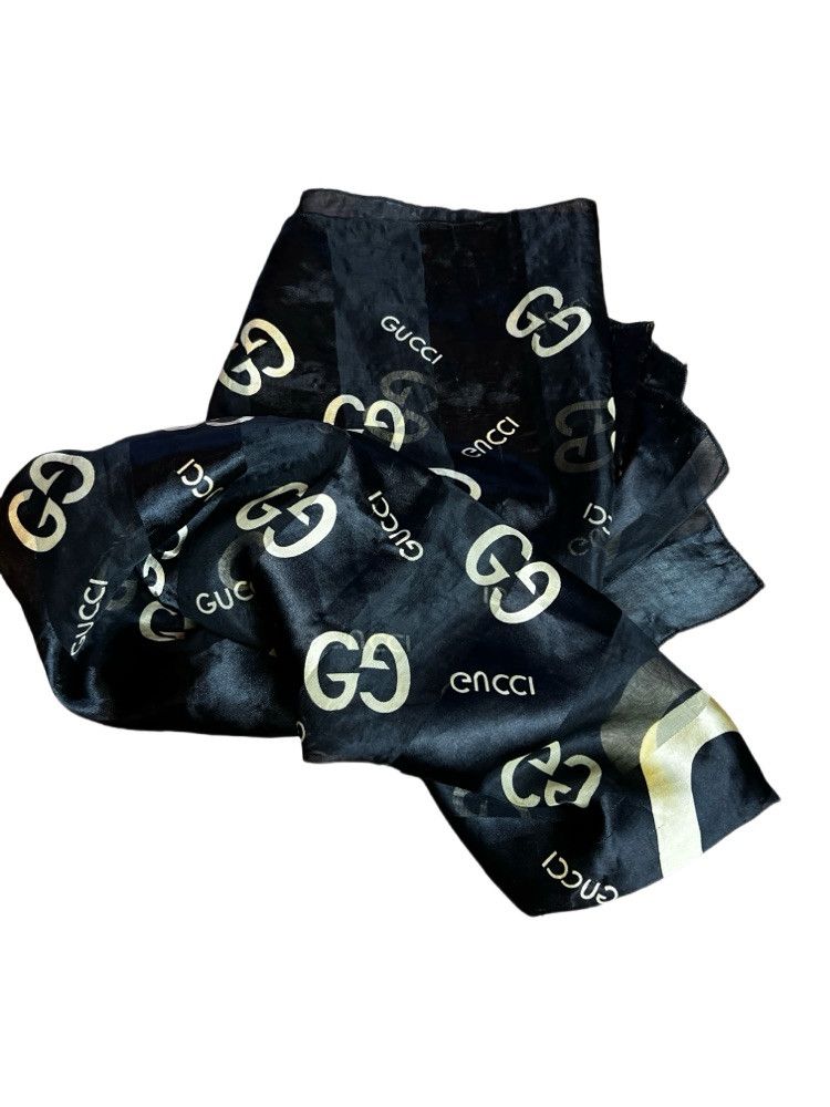 Gucci Vintage GUCCI GG Sheer Black Monogram Scarf Size ONE SIZE - 1 Thumbnail
