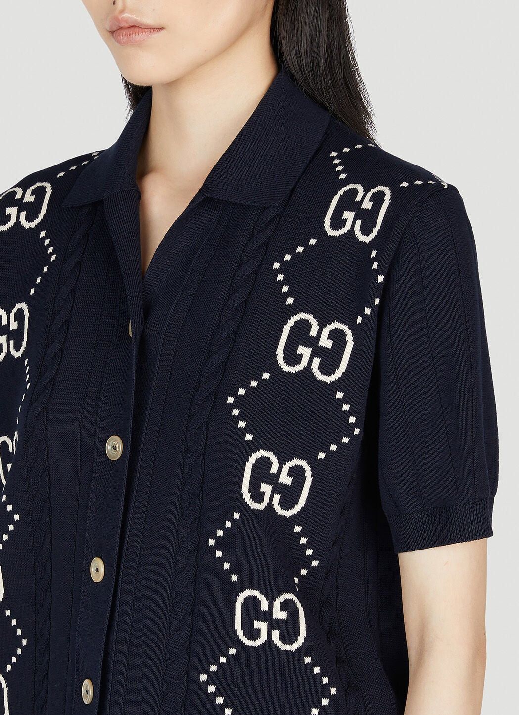 Gucci o1la5ras0526 Cotton Cardigan With GG Intarsia in Blue Size XS / US 0-2 / IT 36-38 - 5 Thumbnail