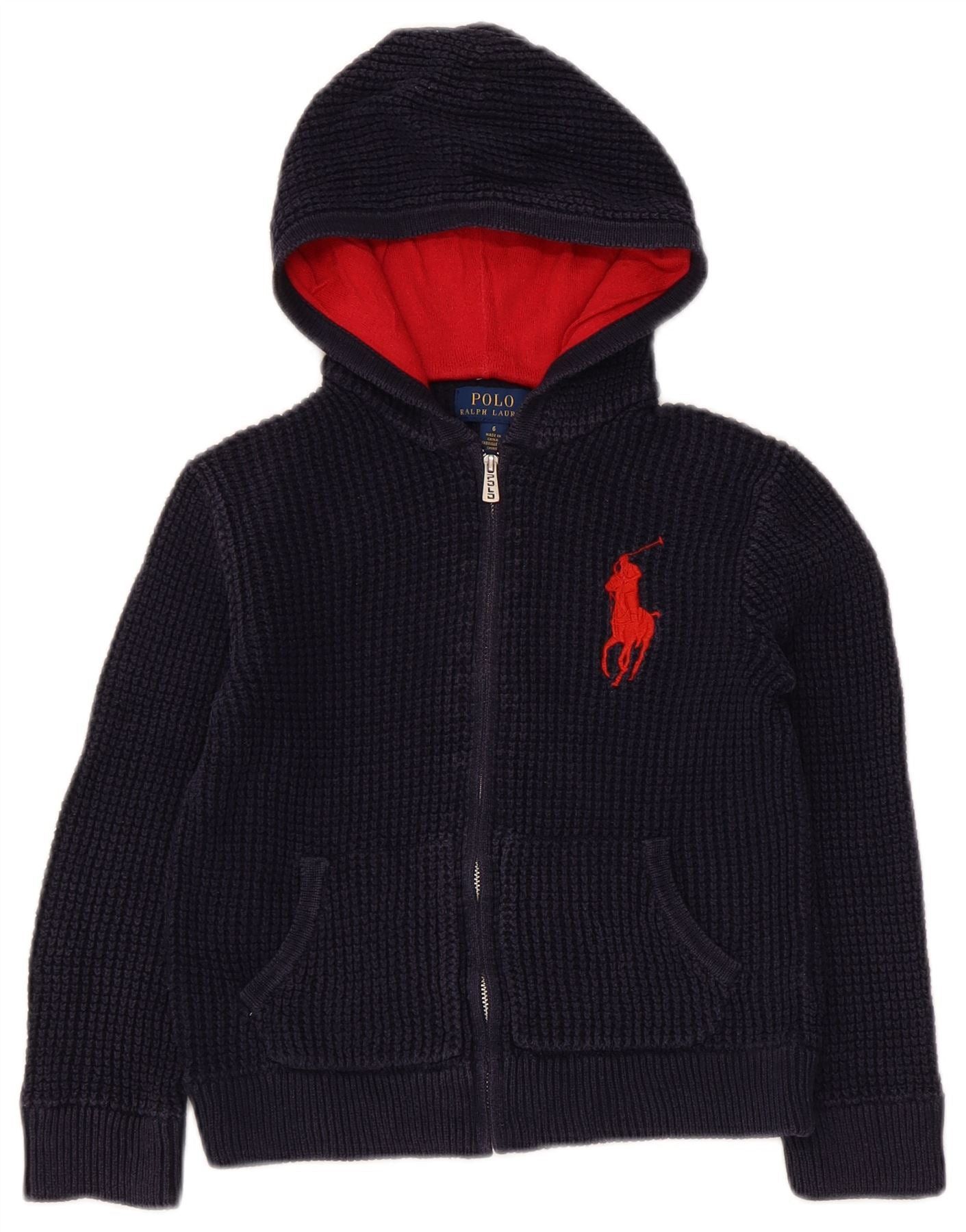 Polo Ralph Lauren Girls Hooded Cardigan Sweater 5-6 Years Navy Blue Cotton Size XS / US 0-2 / IT 36-38 - 1 Thumbnail