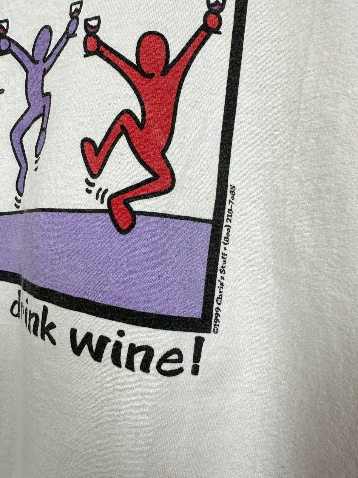Keith Haring 1999 Vintage Keith Haring Save Water Drink Wine Art T-Shirt Size US L / EU 52-54 / 3 - 8 Thumbnail