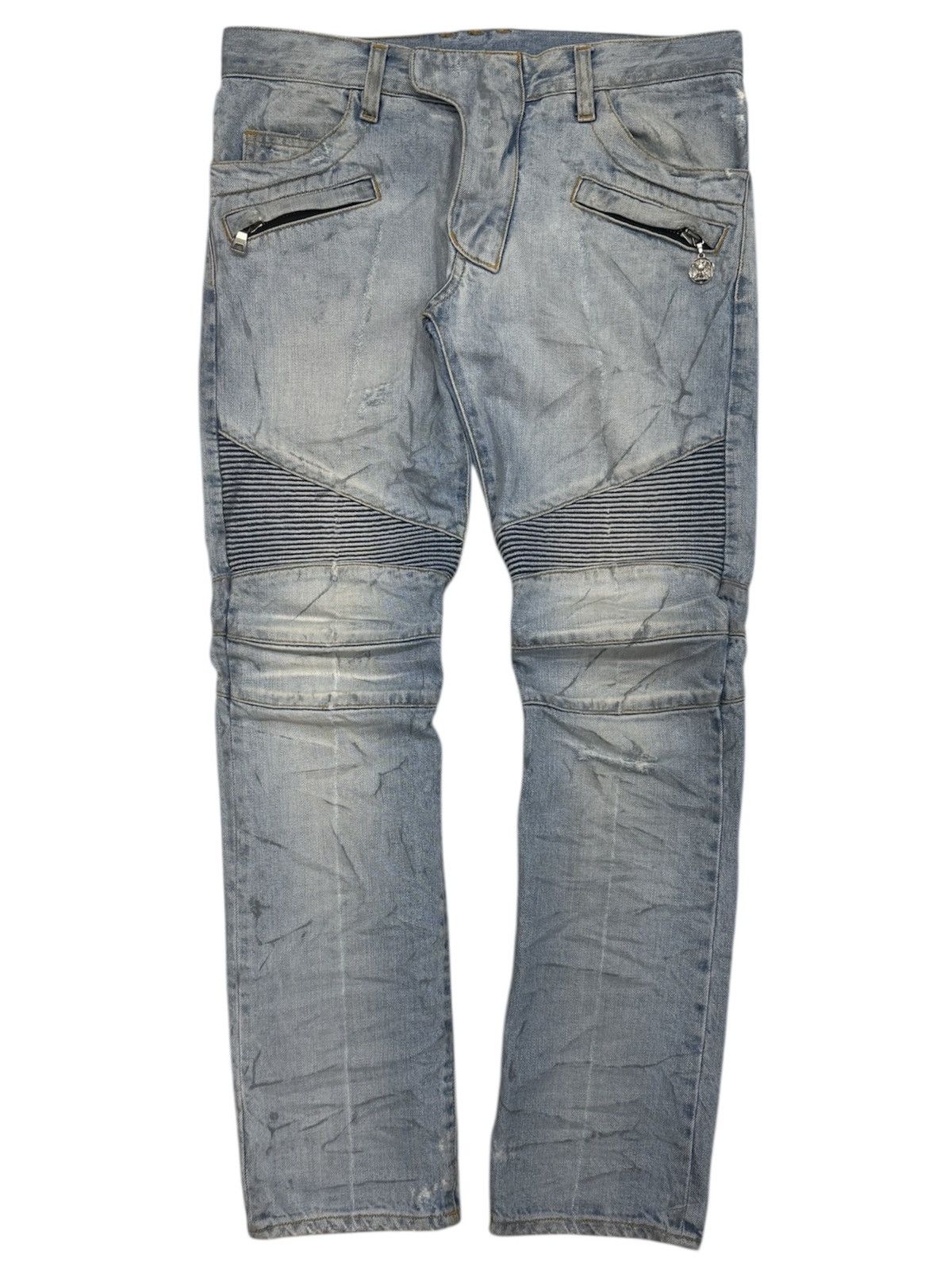 Balmain SS11 Distressed Eagle Coin Biker Denim Christophe Decarnin Size US 29 - 2 Thumbnail