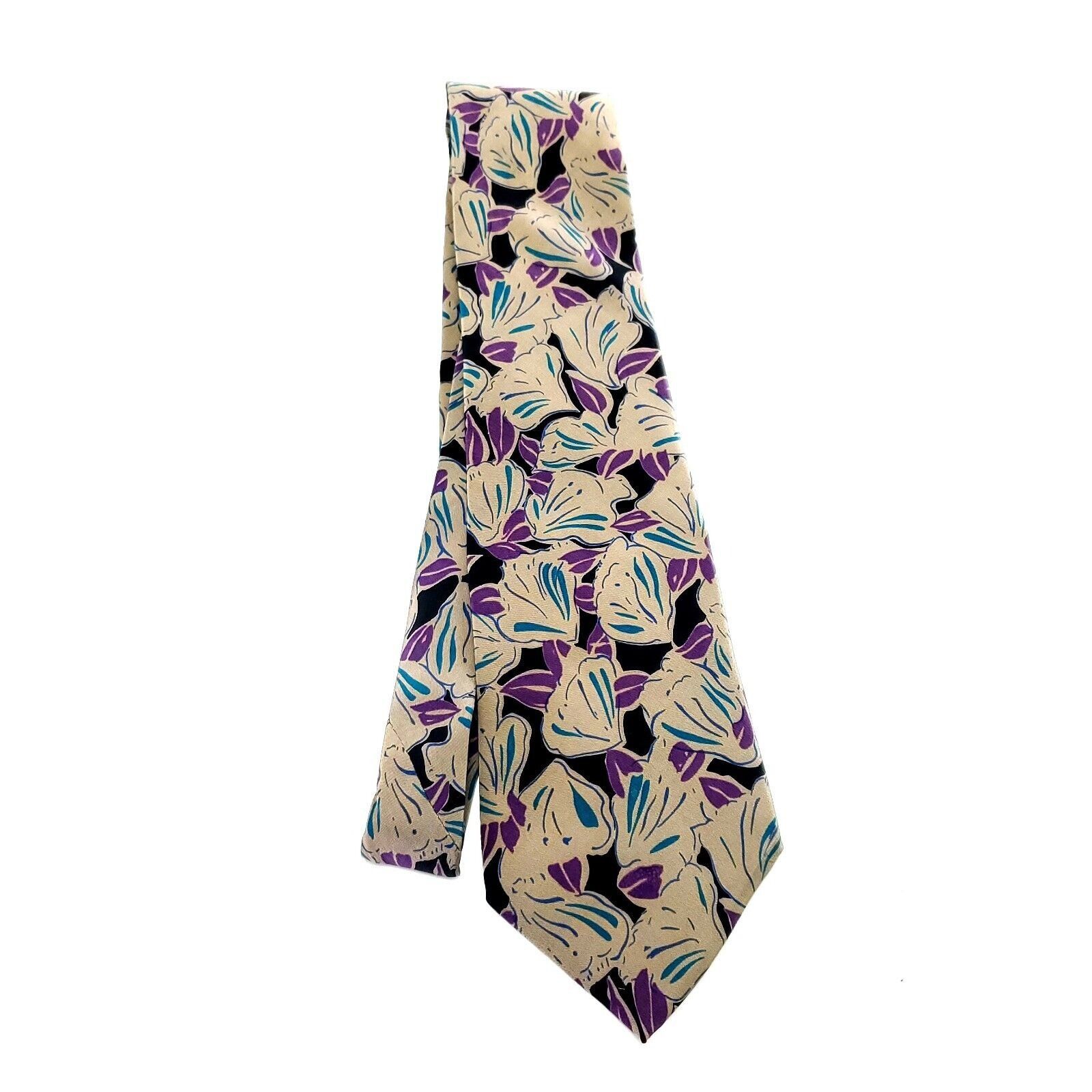 Vintage Clubfellow Beige Purple Silk Tie Woven Floral Size ONE SIZE - 5 Thumbnail