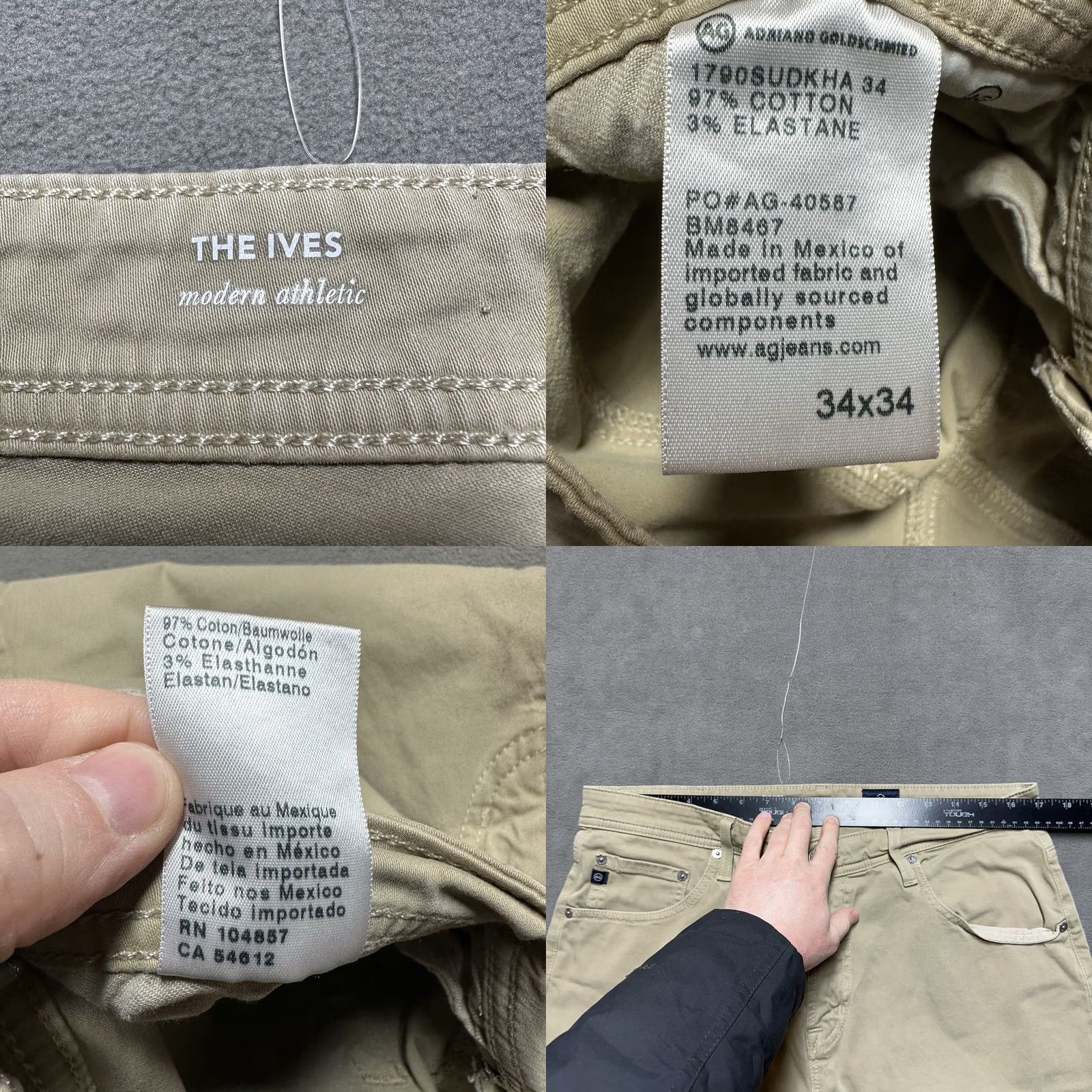 Vintage AG Adriano Goldschmied Pants Mens 34x34 Beige The Ives Modern Athletic Fit EUC Comfort Stretch Chino Size US 34 / EU 50 - 8 Thumbnail