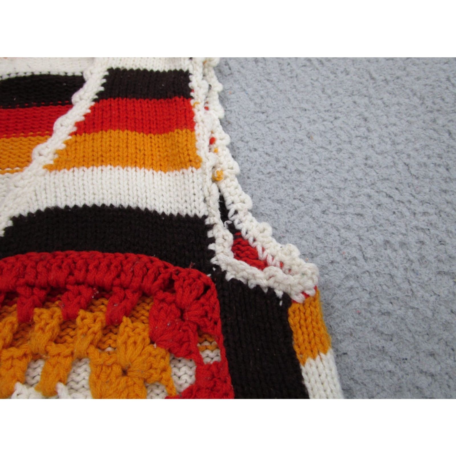 Vintage VINTAGE Granny Square Sweater Womens M Hand knit Crochet Boho 70s 80s Hippie Candy Corn Cardigan Knits Crochet Open-Knit V-Neck Sleeveless Orange Size M / US 6-8 / IT 42-44 - 3 Thumbnail