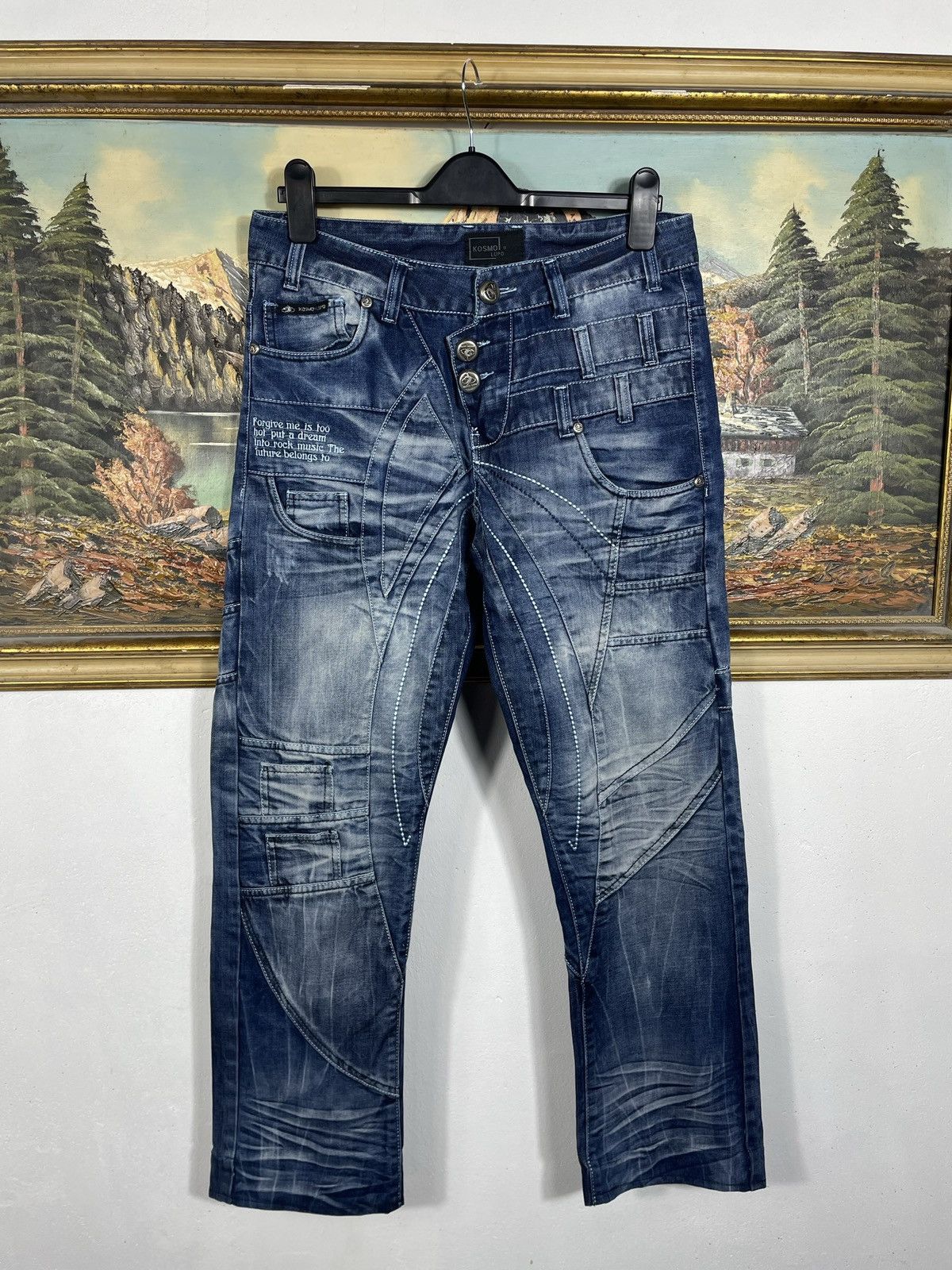 Japanese Brand Kosmo Lupo Black Vintage Denim Jeans Avant Garde Trousers Size US 34 / EU 50 - 2 Thumbnail