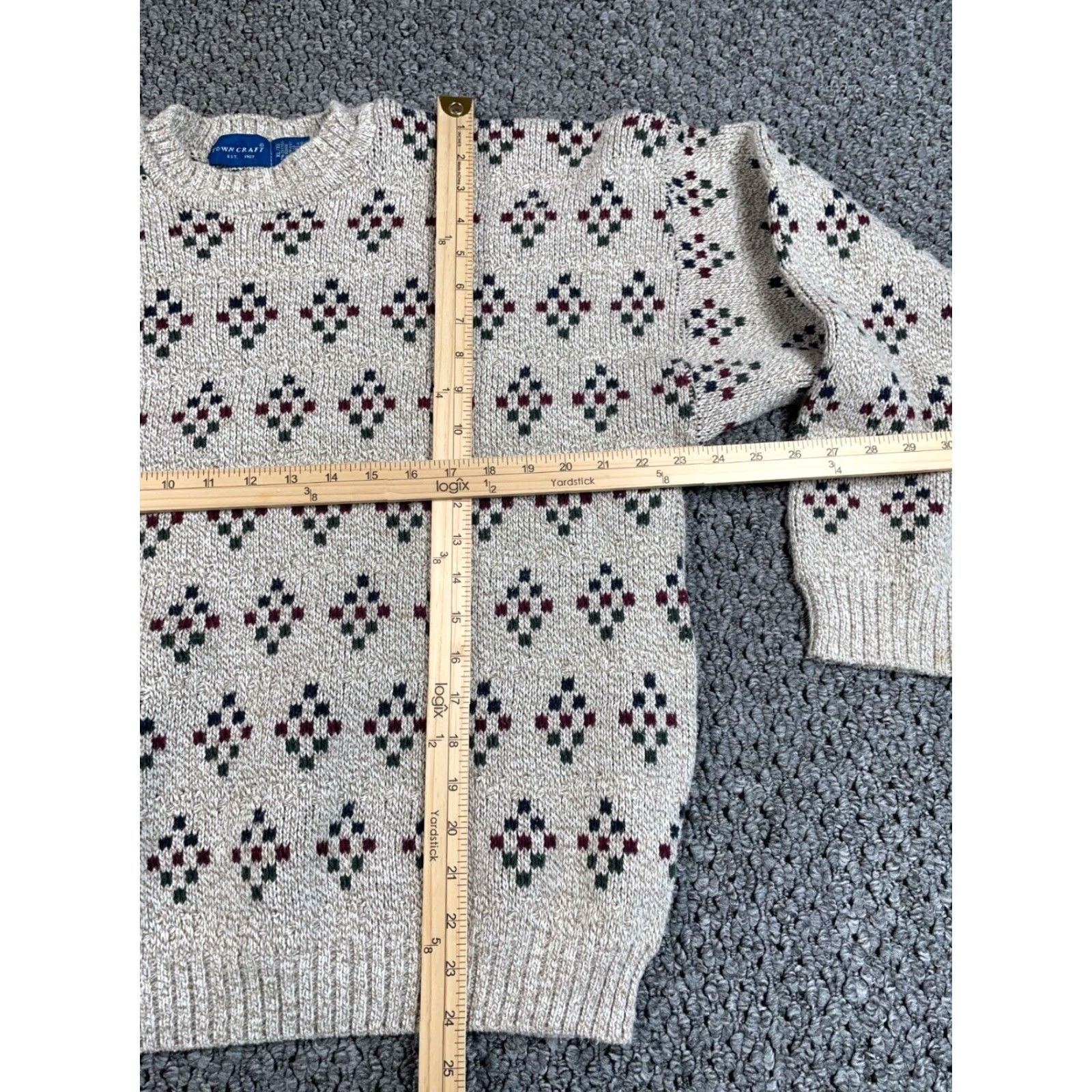 Vintage VINTAGE Towncraft 90s Geometric Pattern Sweater Adult XL Gray Chunky Knit Heavyweight Mens Size US XL / EU 56 / 4 - 5 Thumbnail